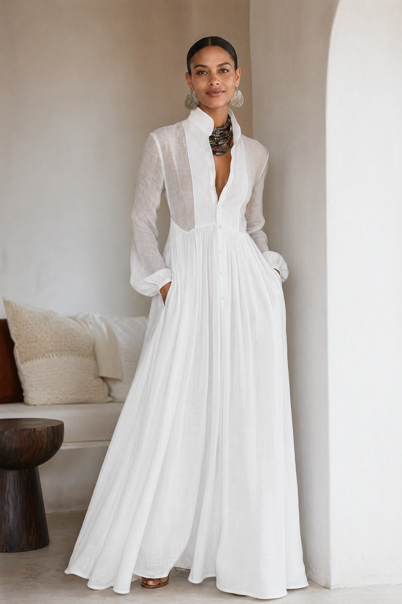 Elegant Maxi Dress Collection | Long Sleeve Maxi Dress with Patchwork Design | Stylish Attire for Any Occasion 2