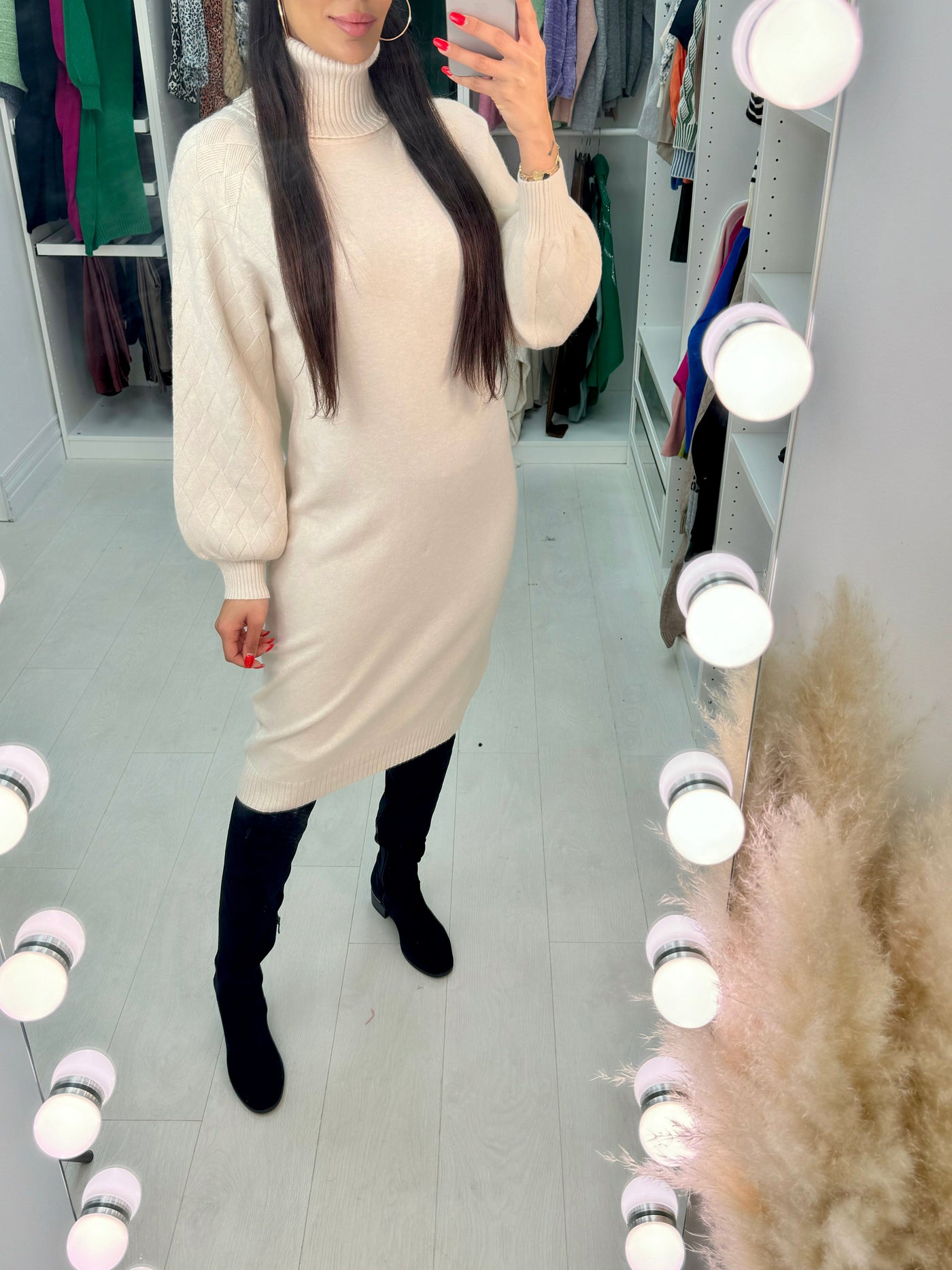 SAVINTARI Aleesha Ribbed Roll Neck Knitted Jumper Dress