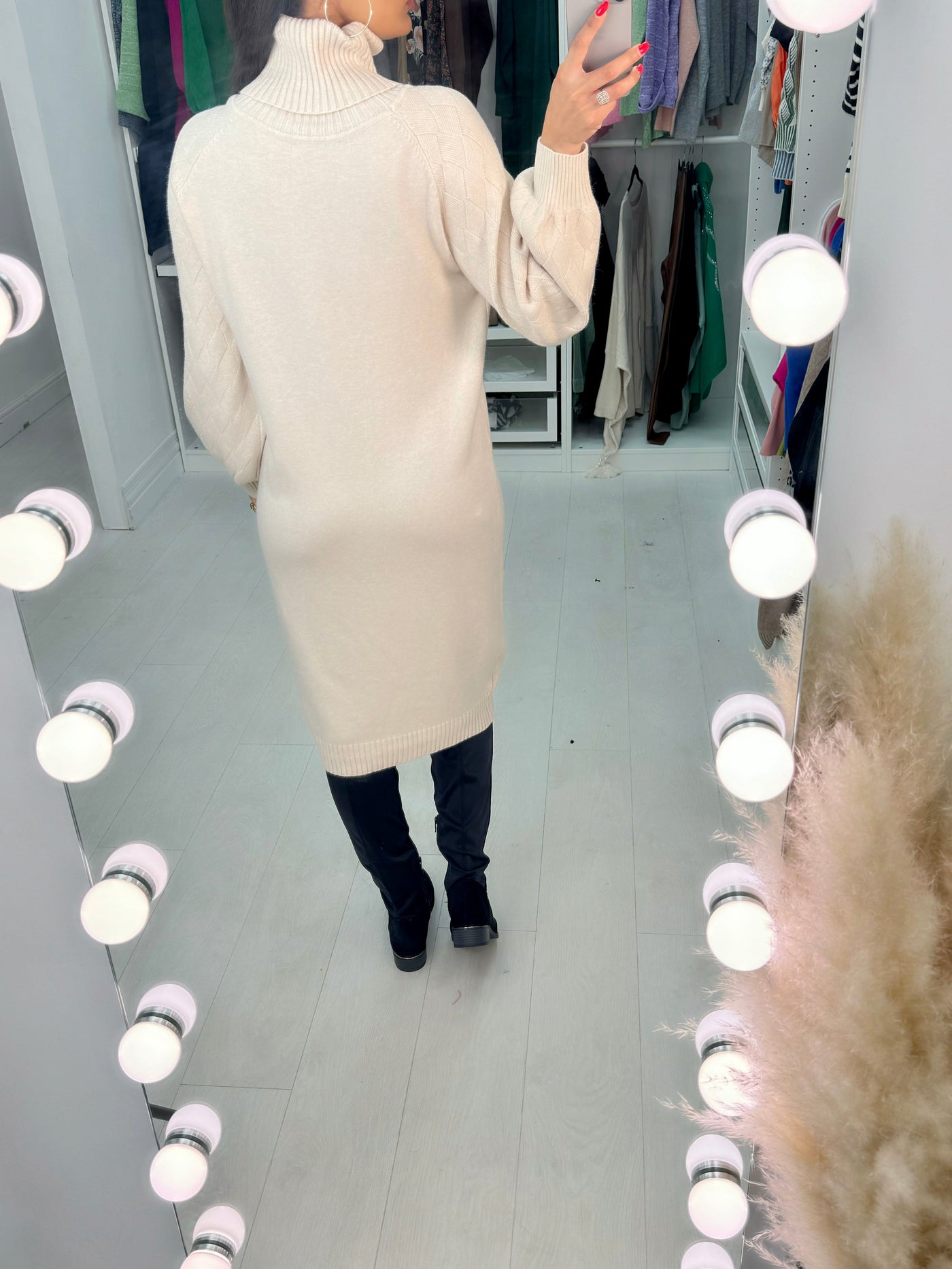 SAVINTARI Aleesha Ribbed Roll Neck Knitted Jumper Dress