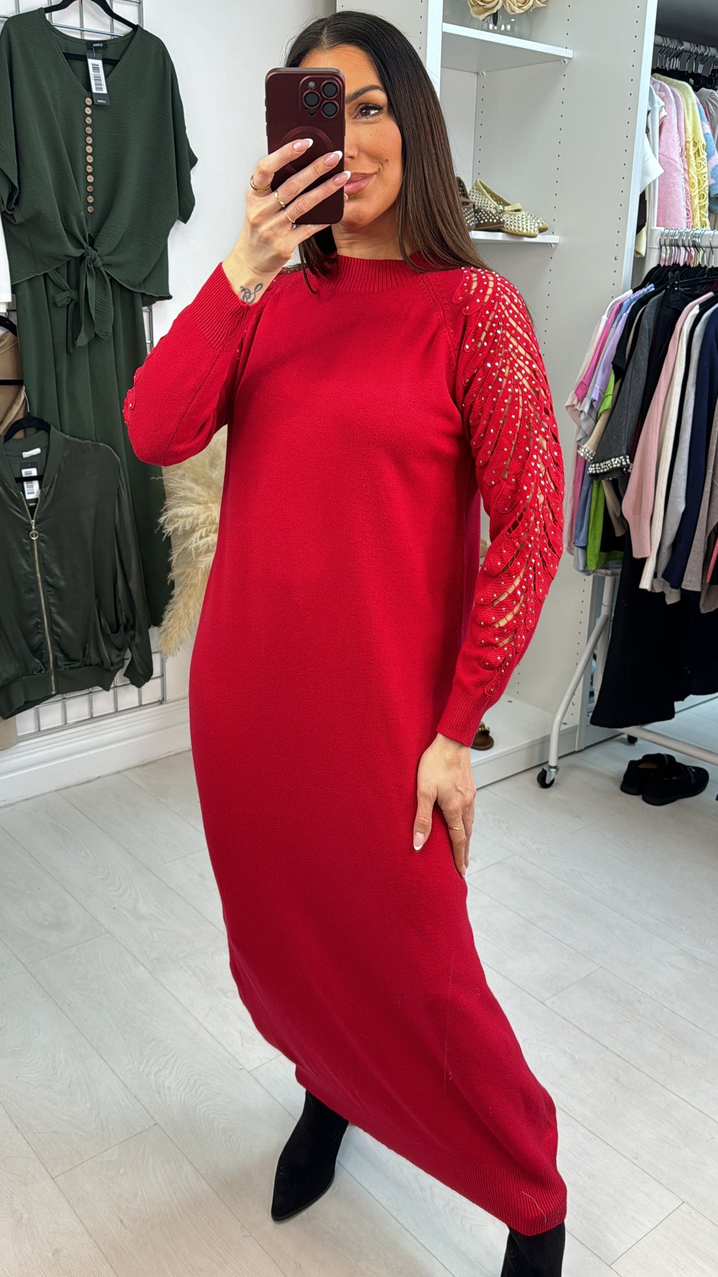 SAVINTARI Mackenzie Plain Embellished Sleeve Maxi Jumper Dress
