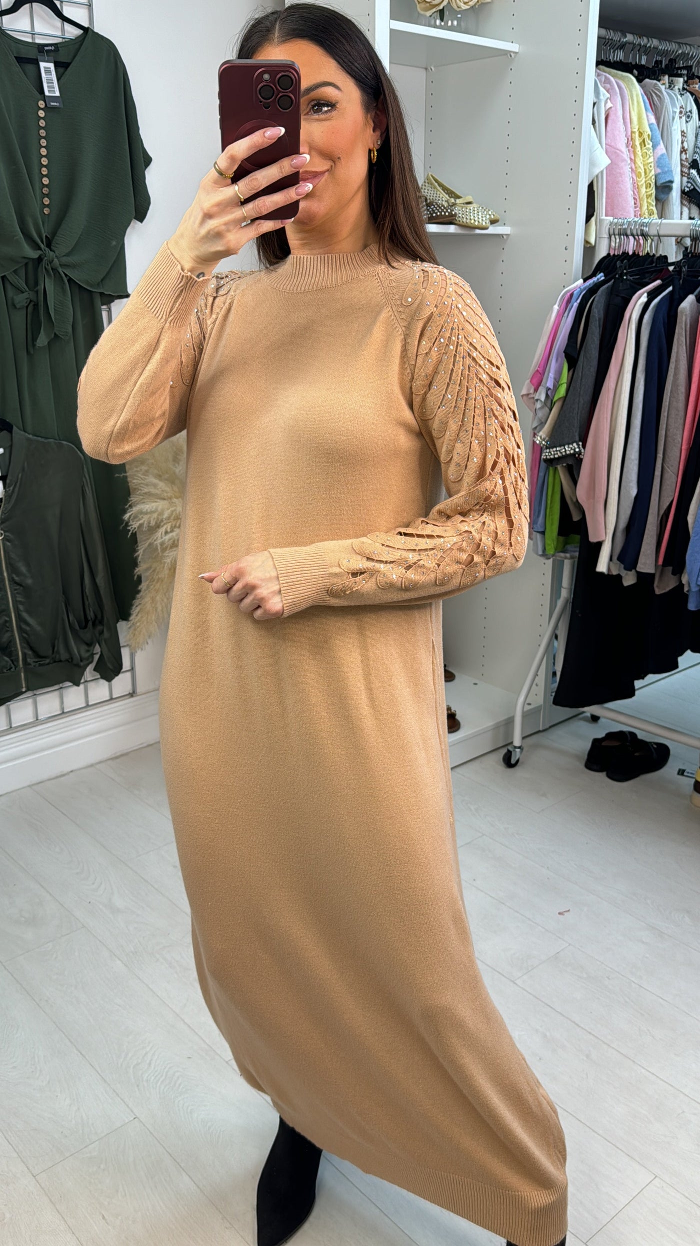 SAVINTARI Mackenzie Plain Embellished Sleeve Maxi Jumper Dress
