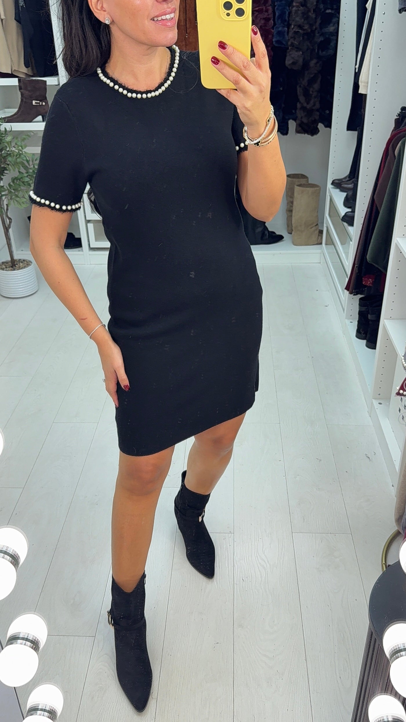 SAVINTARI Ursula Plain Pearl Detailed Knit Dress
