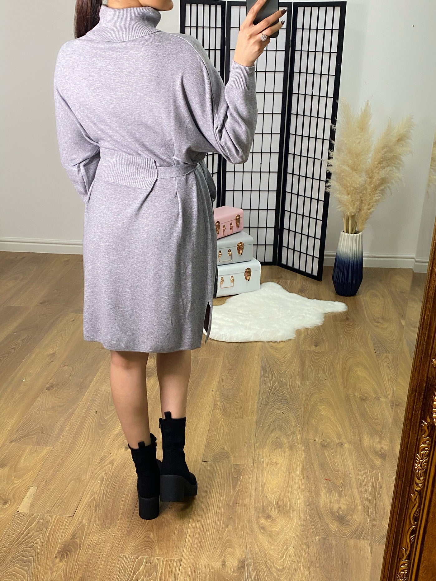 SAVINTARI Endiama Roll Neck Tie Side Knitted Jumper Dress