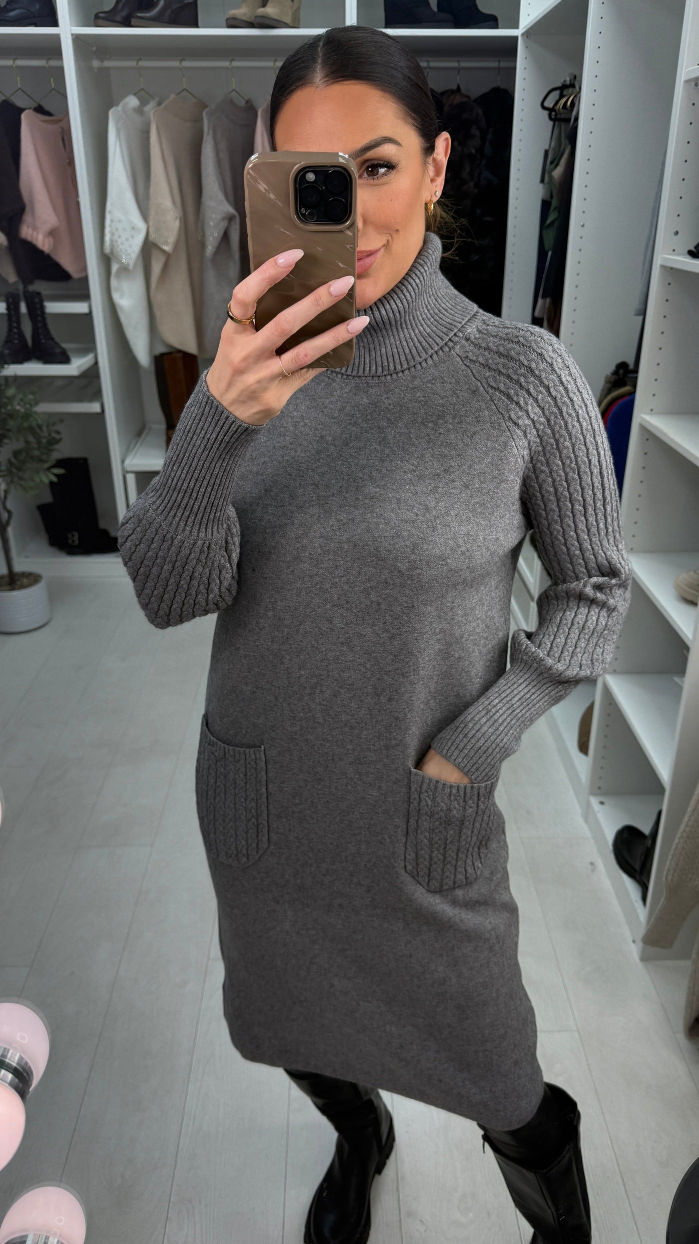 SAVINTARI Susana Roll Neck Cable Detail Jumper Dress