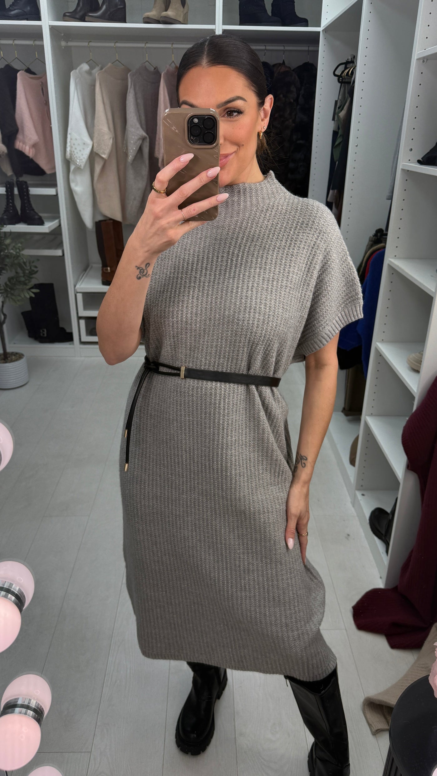 SAVINTARI Prinny Plain Loose Fit Belted Jumper Dress