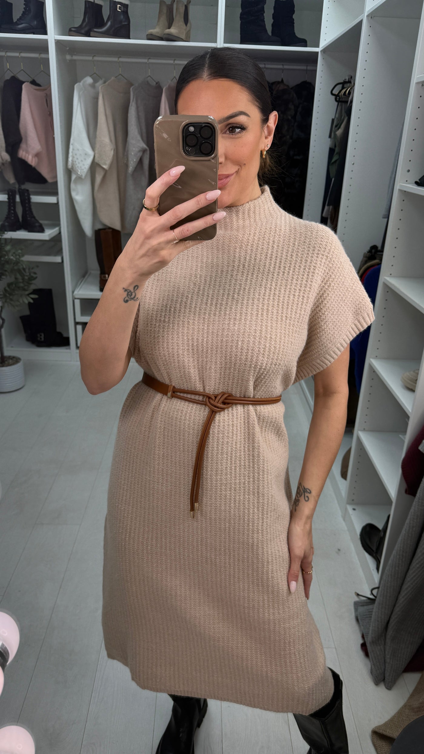 SAVINTARI Prinny Plain Loose Fit Belted Jumper Dress