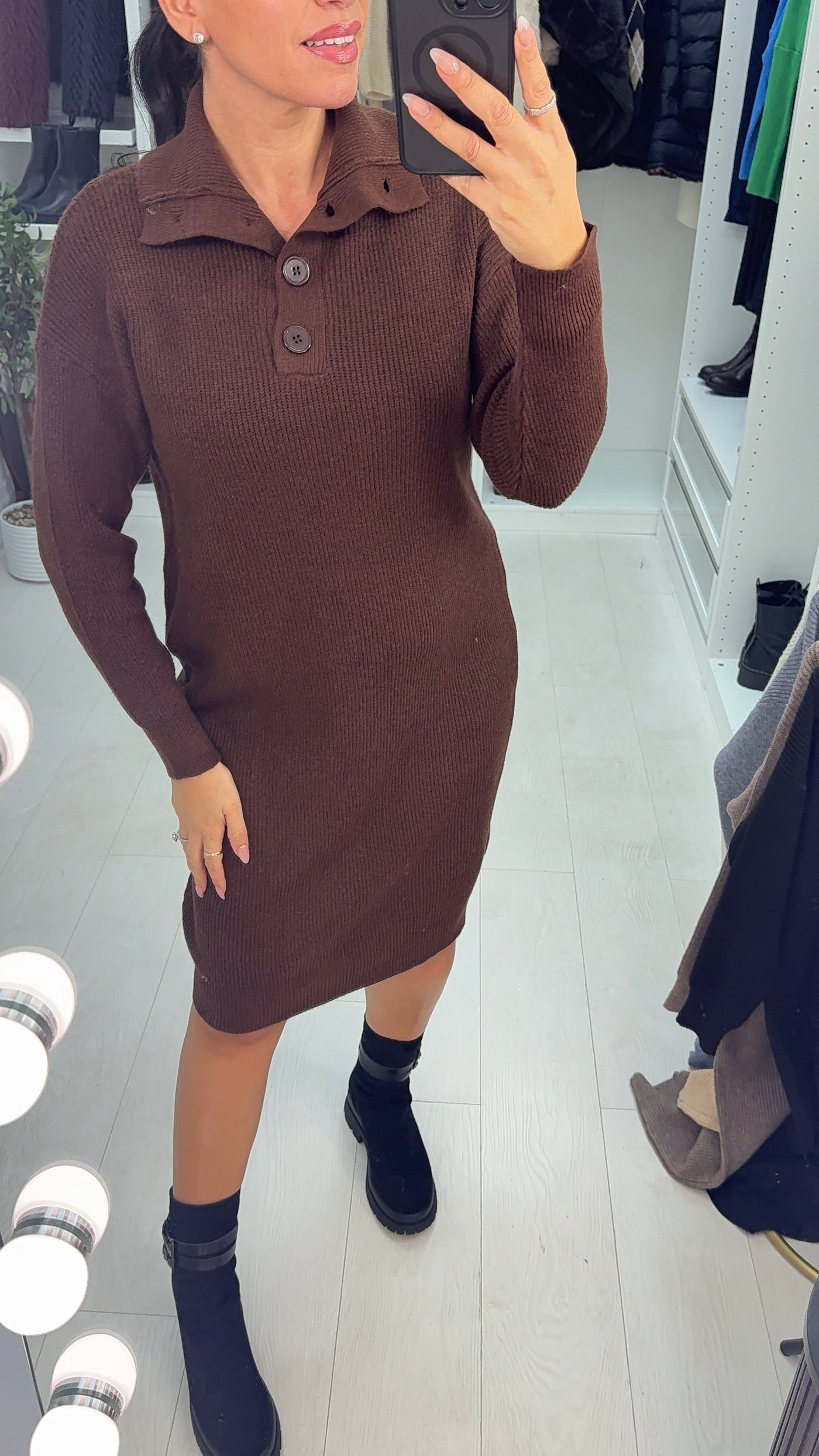SAVINTARI Viola High Neck Button Detail Jumper Dress