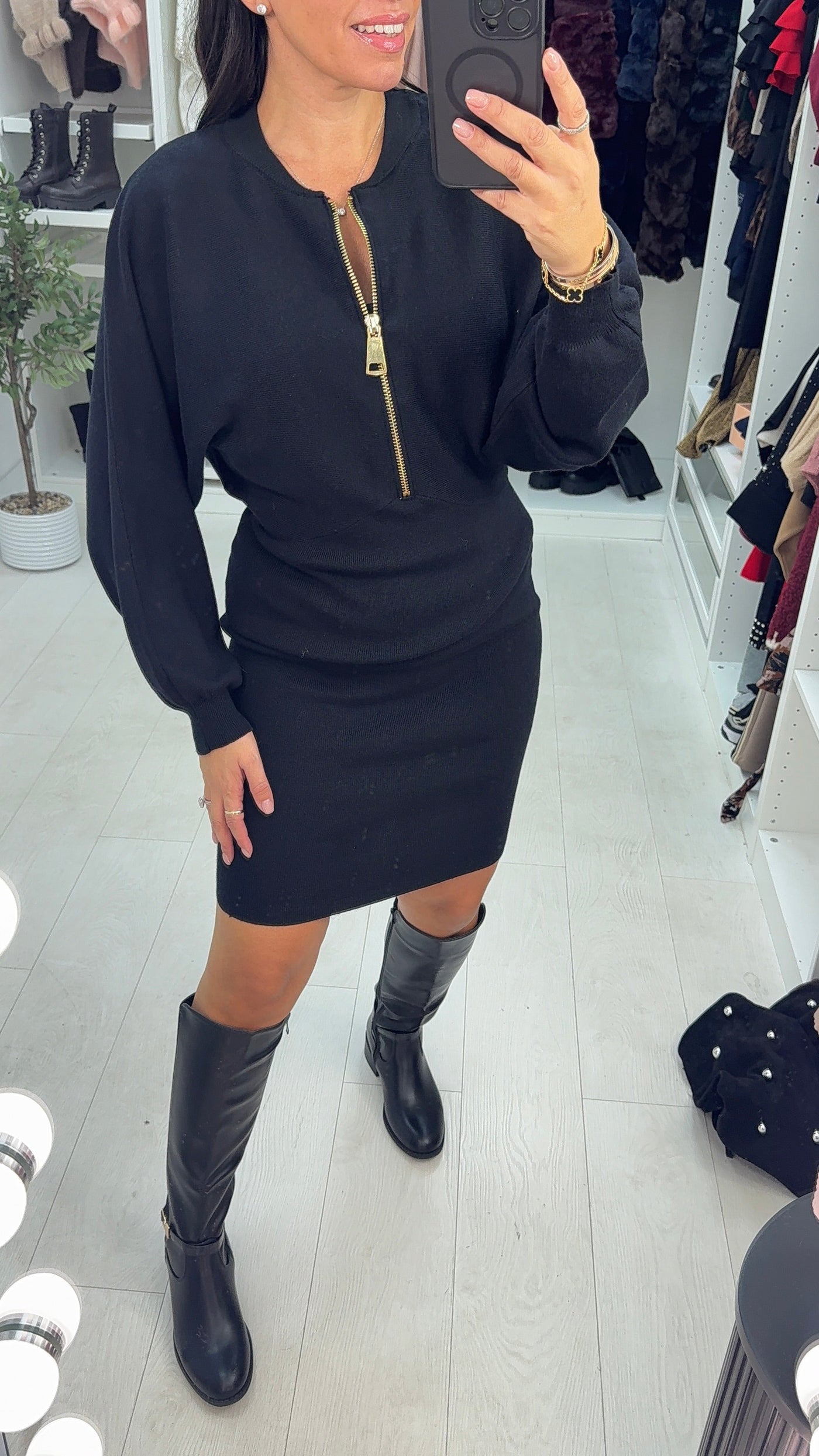 SAVINTARI Naima Zip Front Detail Knitted Dress