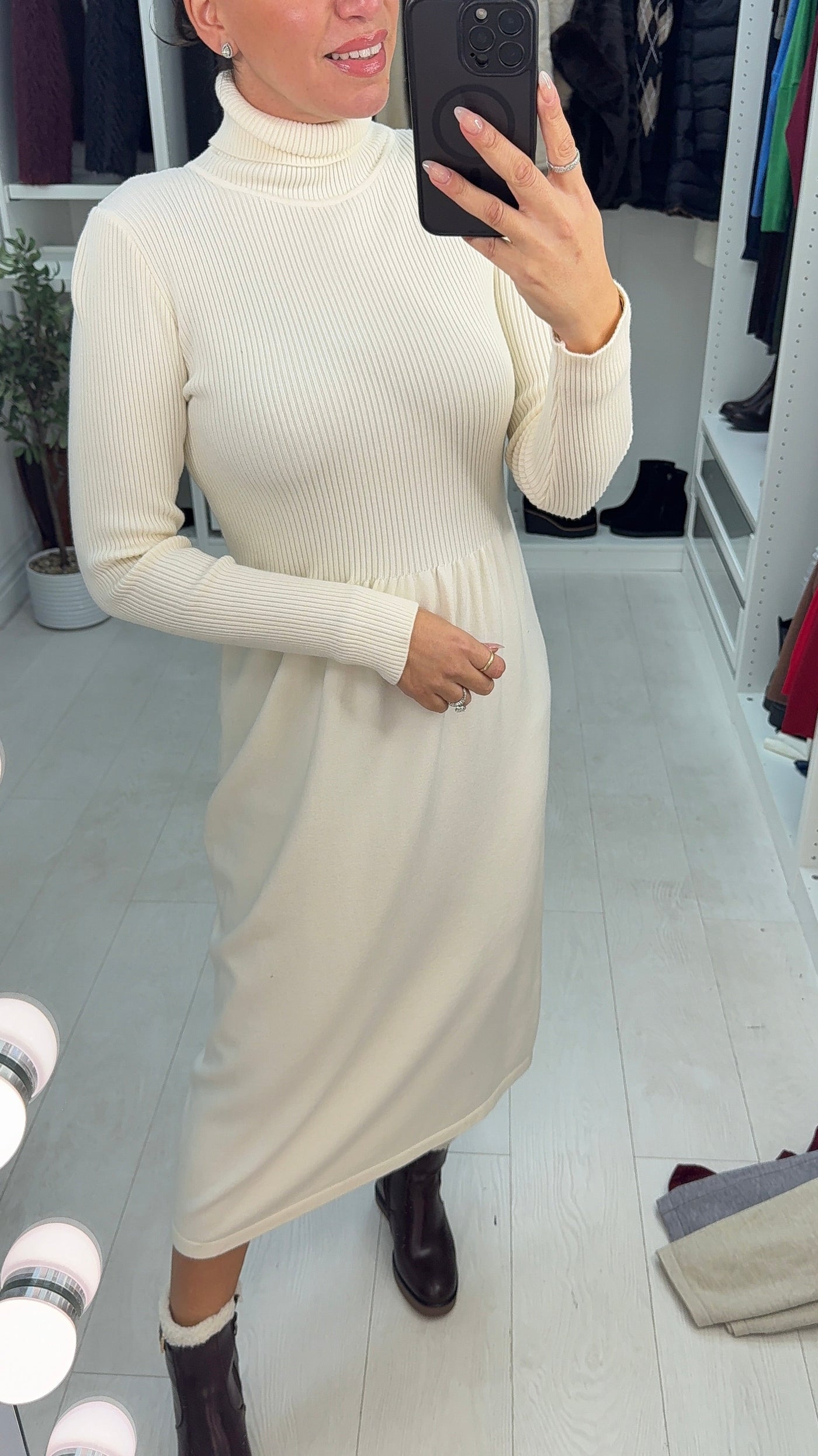 SAVINTARI Netima Plain Roll Neck Jumper Dress