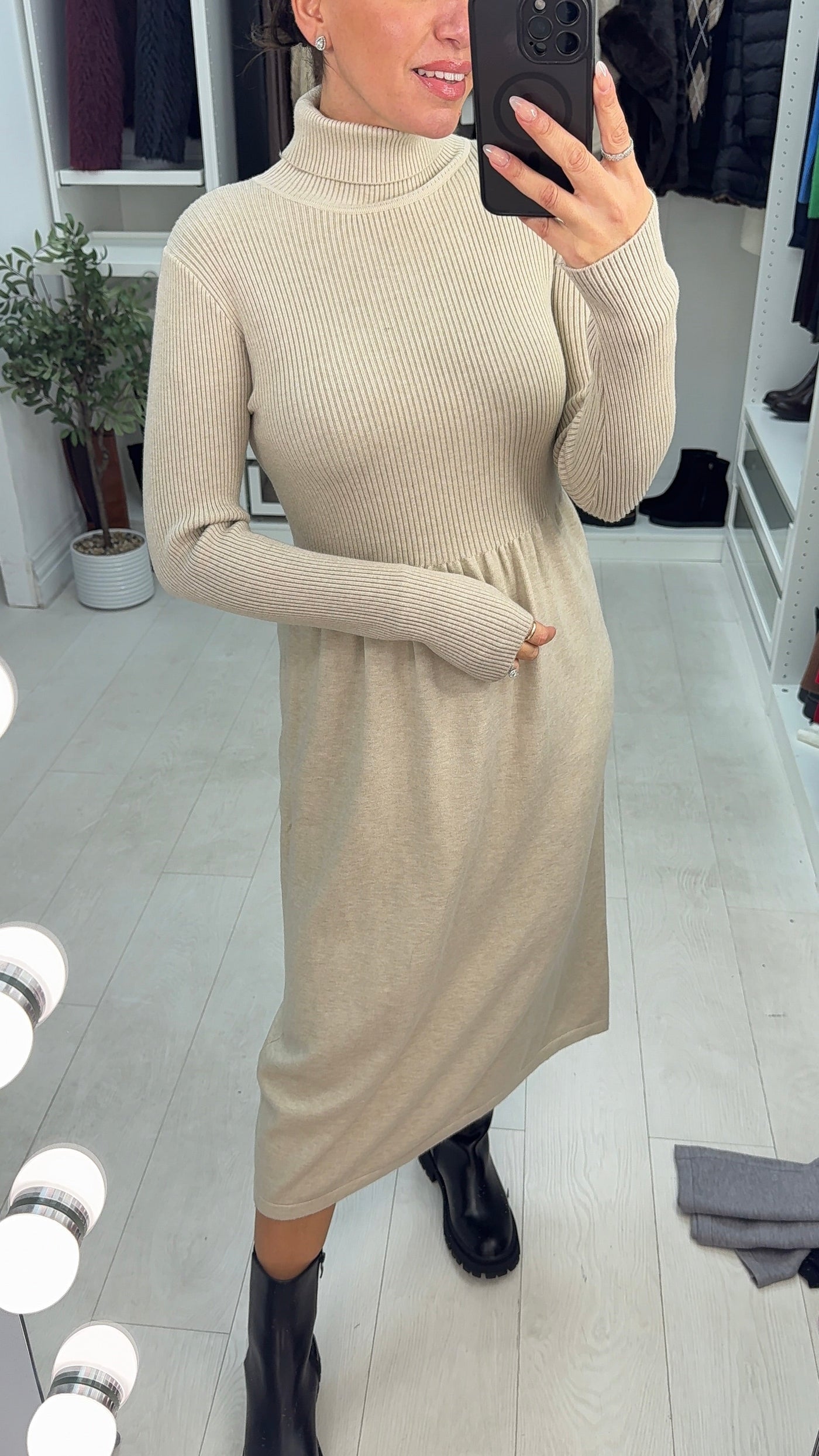 SAVINTARI Netima Plain Roll Neck Jumper Dress