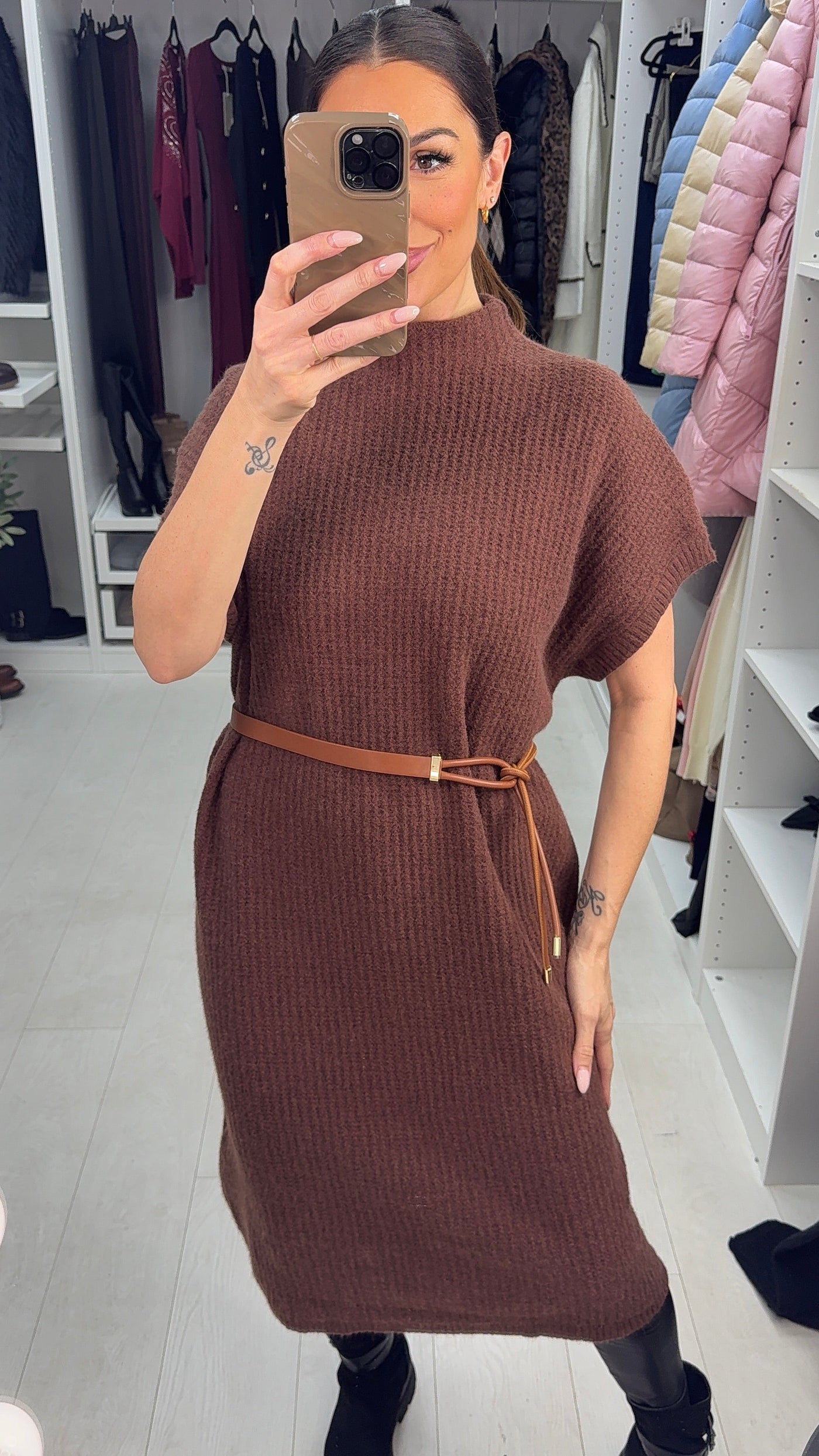 SAVINTARI Prinny Plain Loose Fit Belted Jumper Dress