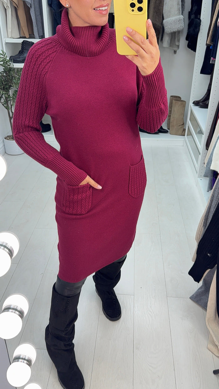 SAVINTARI Susana Roll Neck Cable Detail Jumper Dress