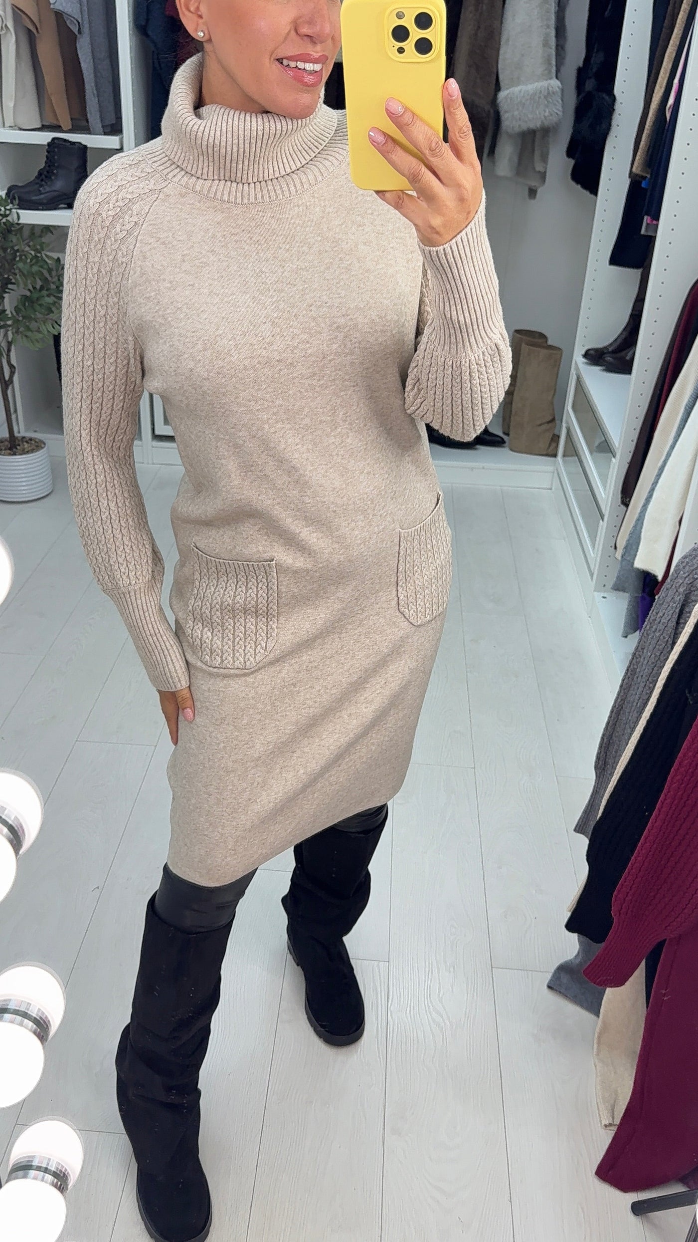 SAVINTARI Susana Roll Neck Cable Detail Jumper Dress