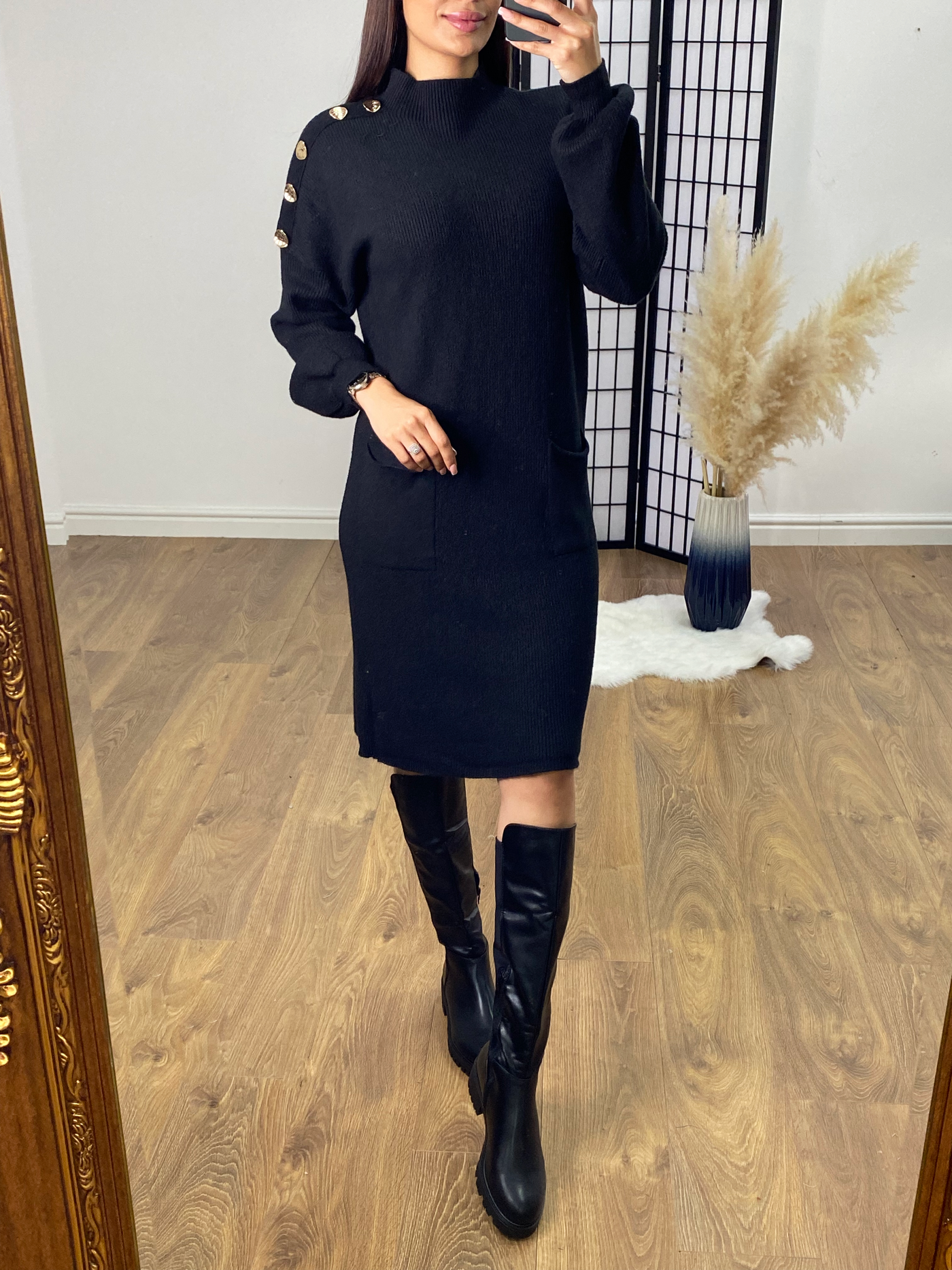 SAVINTARI Chantal Button Detail Jumper Dress