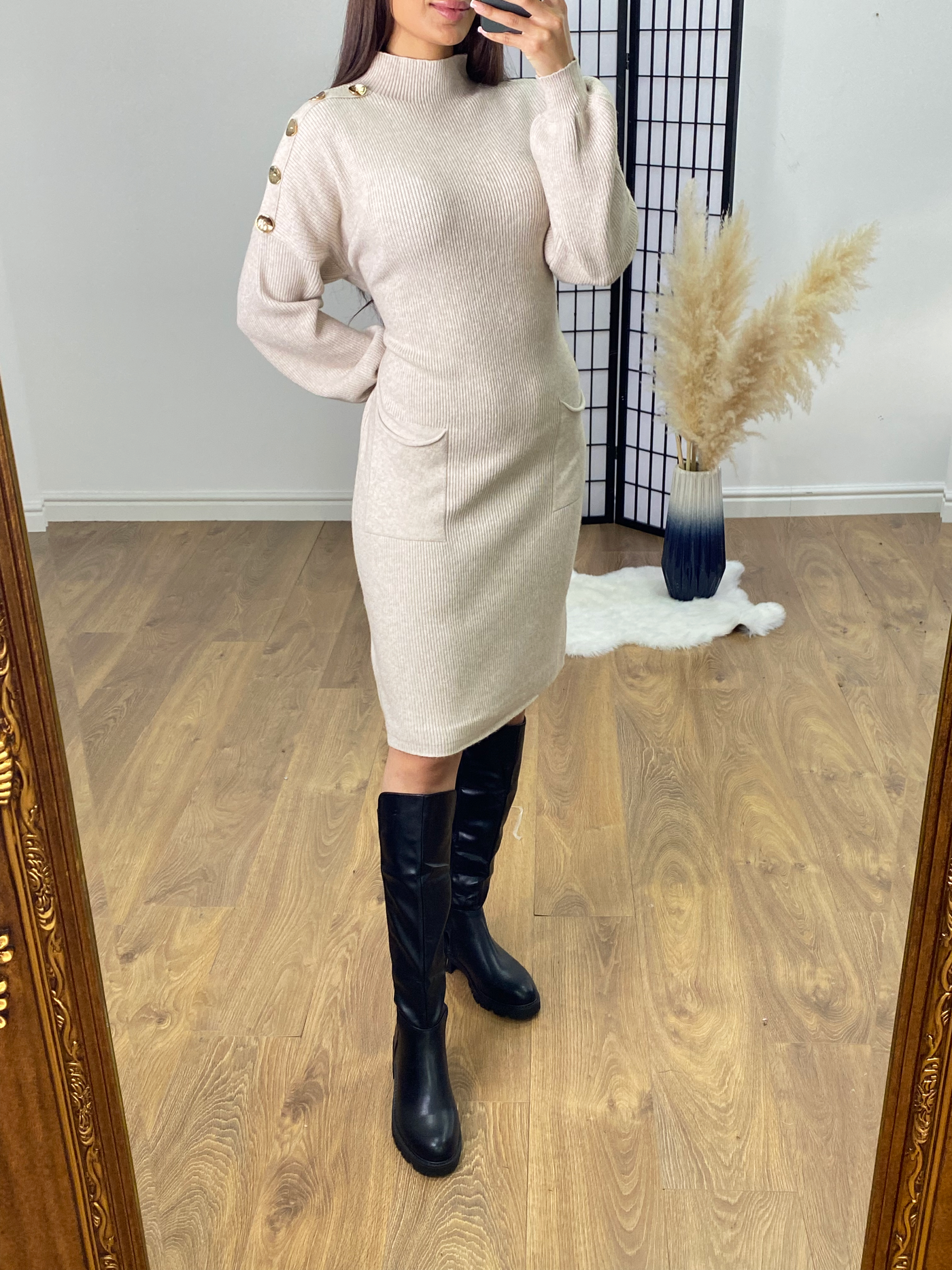 SAVINTARI Chantal Button Detail Jumper Dress