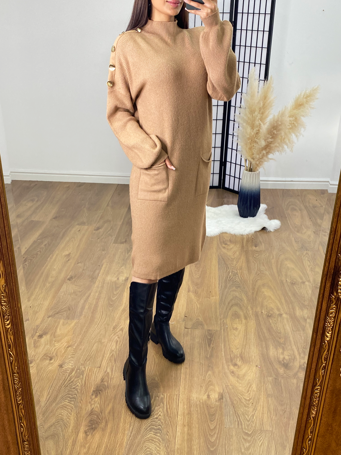 SAVINTARI Chantal Button Detail Jumper Dress