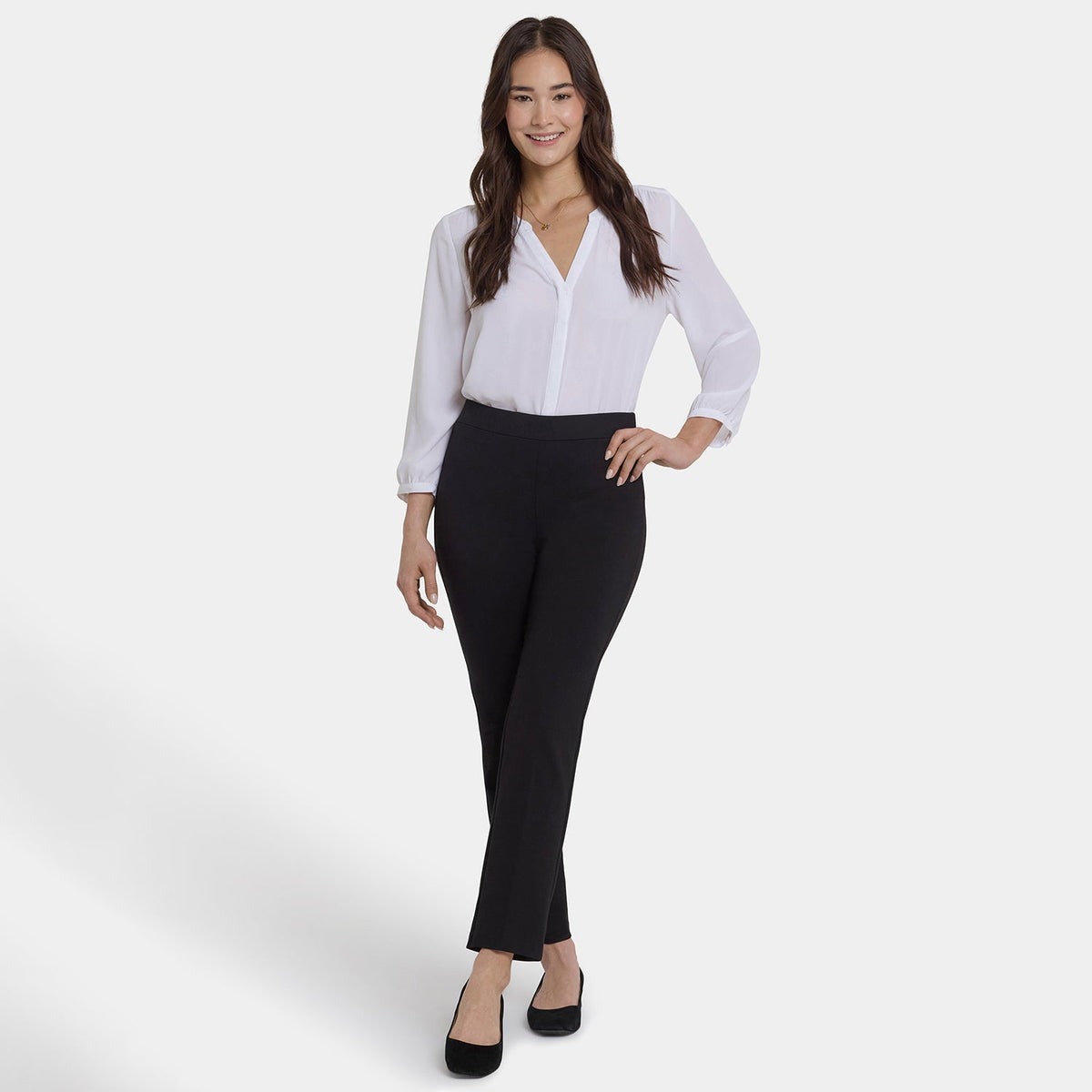 Pull-On Slim Ankle Trouser Pants - Black - pull on trousers