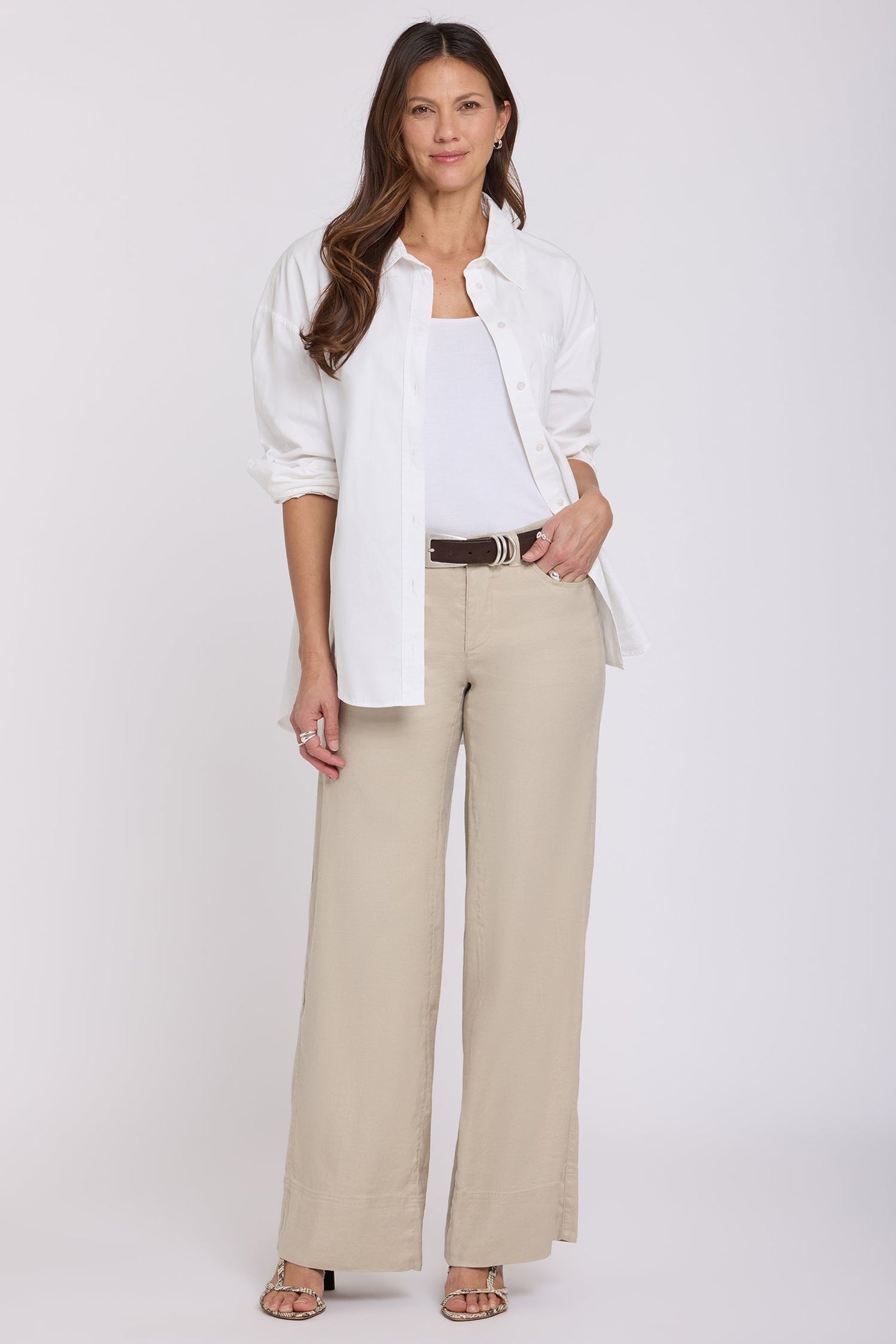 5 Pocket Wide Leg Trouser Pants - Feather - wide leg trousers