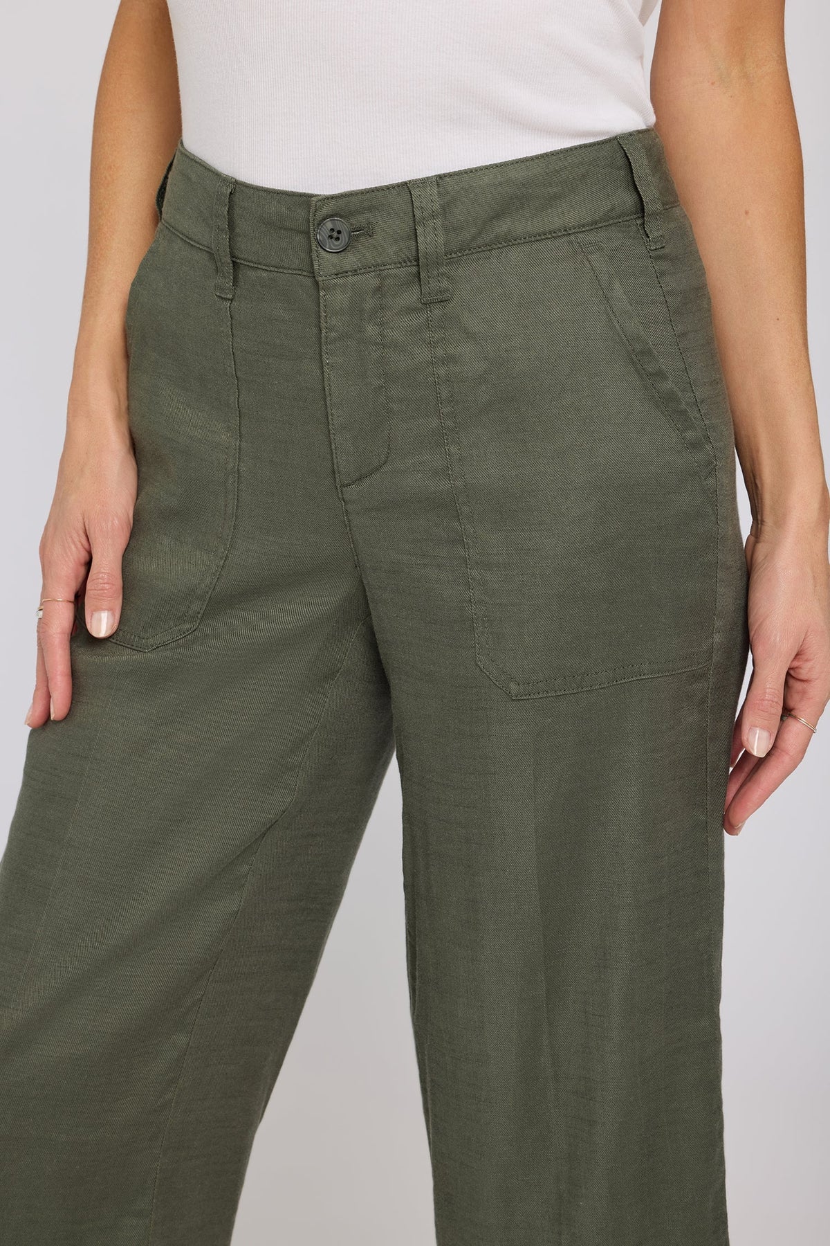 Wide Leg Cargo Capri Pants - Desert Green - cargo trousers