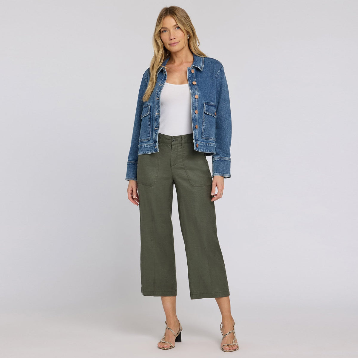 Wide Leg Cargo Capri Pants - Desert Green - cargo trousers