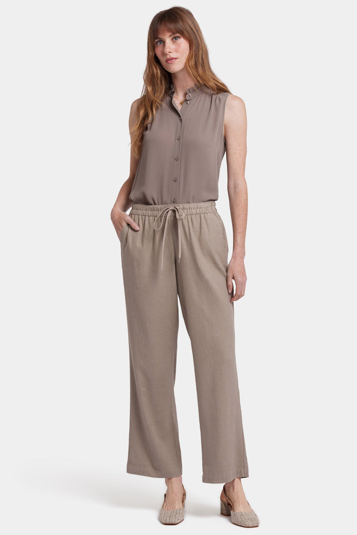 Women's Linen Pull On Trousers - Saddlewood | Linen Summer-Autumn Pants | SAVINTARI