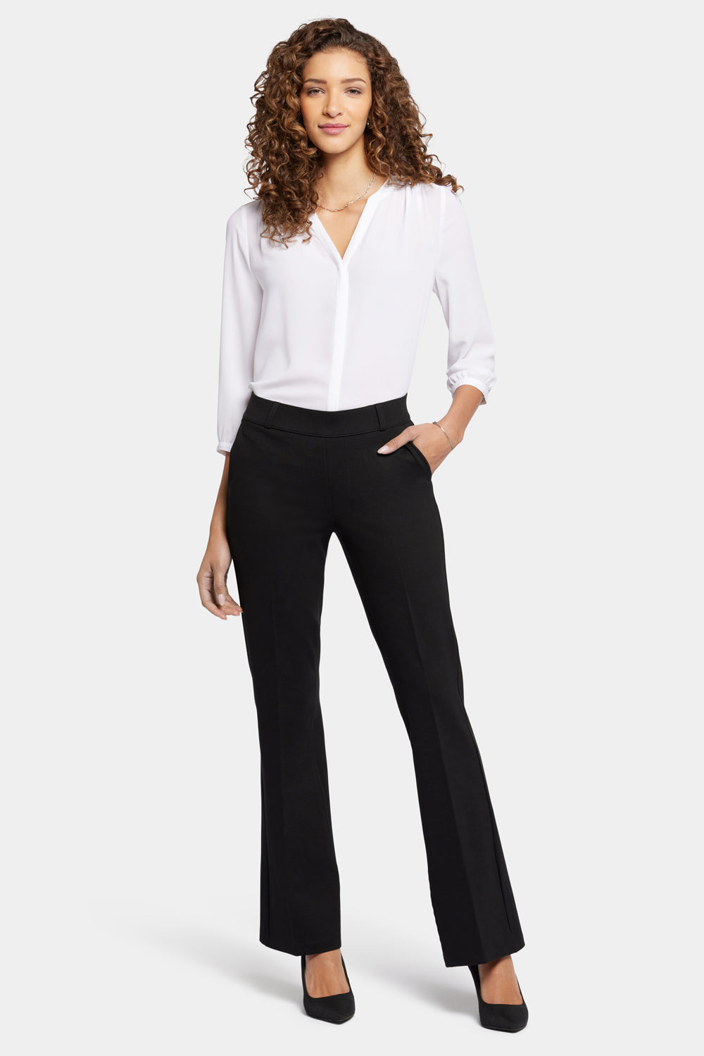 Pull-On Flared Trouser Pants - Black - pull on trousers