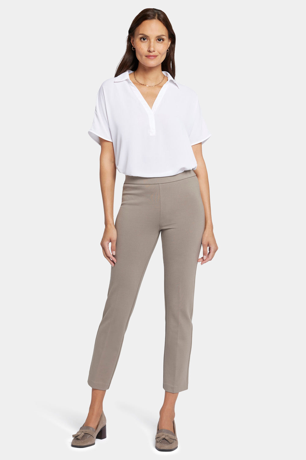 Pull-On Straight Ankle Trouser Pants - Saddlewood - straight leg trousers
