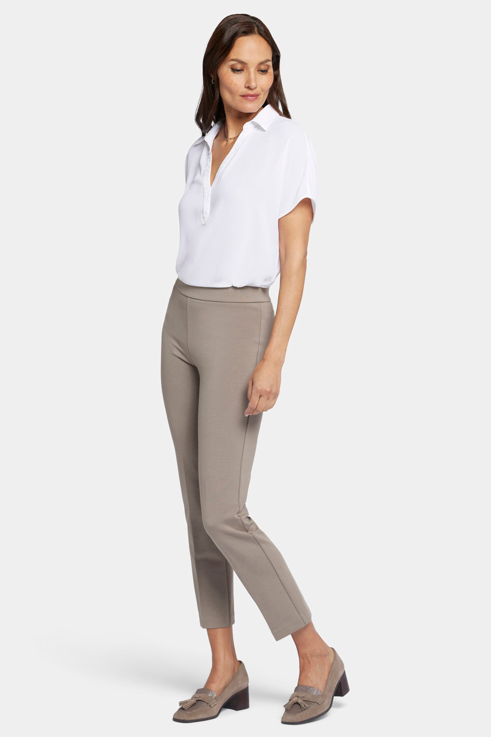 Pull-On Straight Ankle Trouser Pants - Saddlewood - straight leg trousers