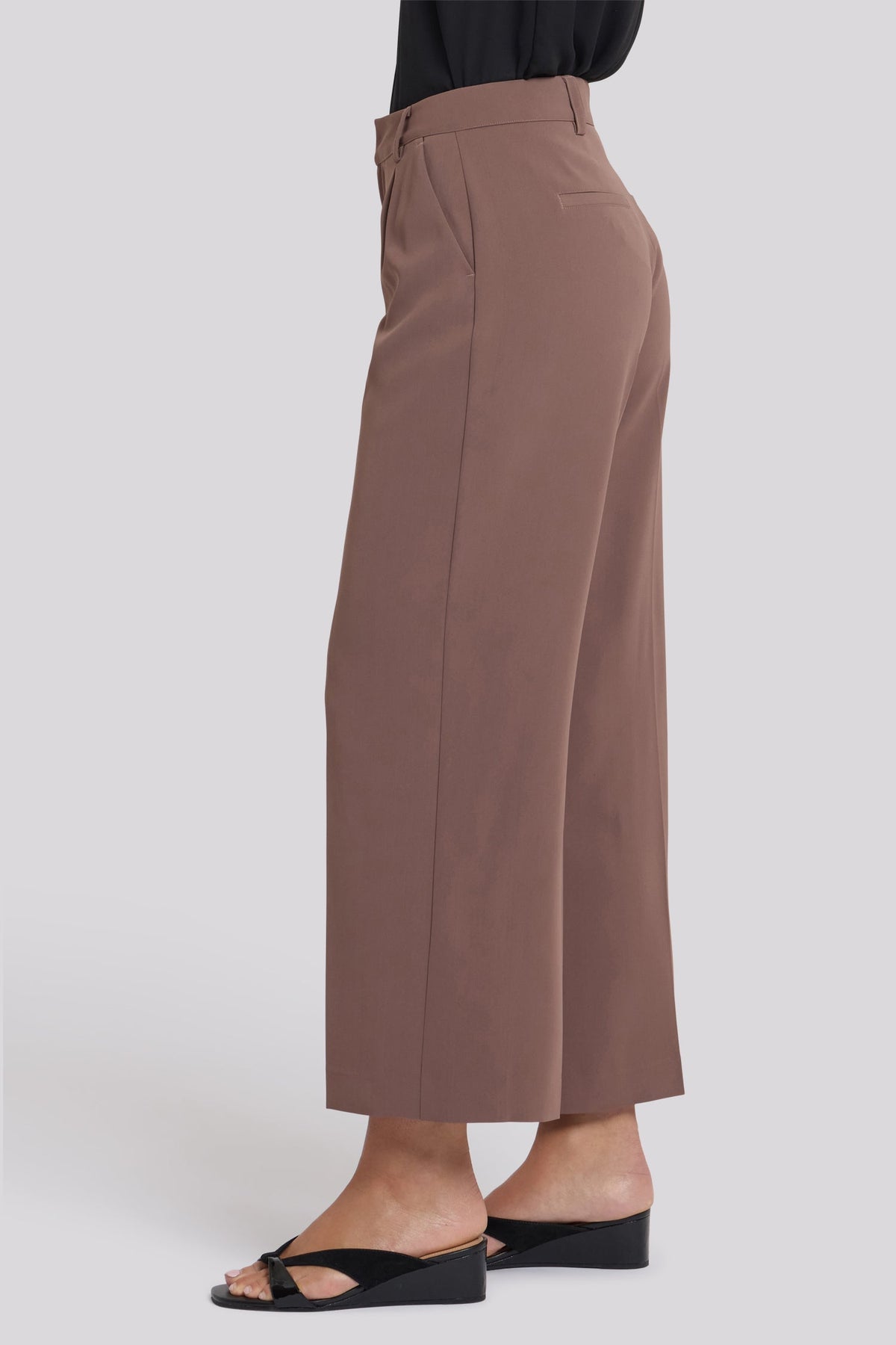 Wide Leg Ankle Trouser Pants - Deep Taupe - wide leg trousers