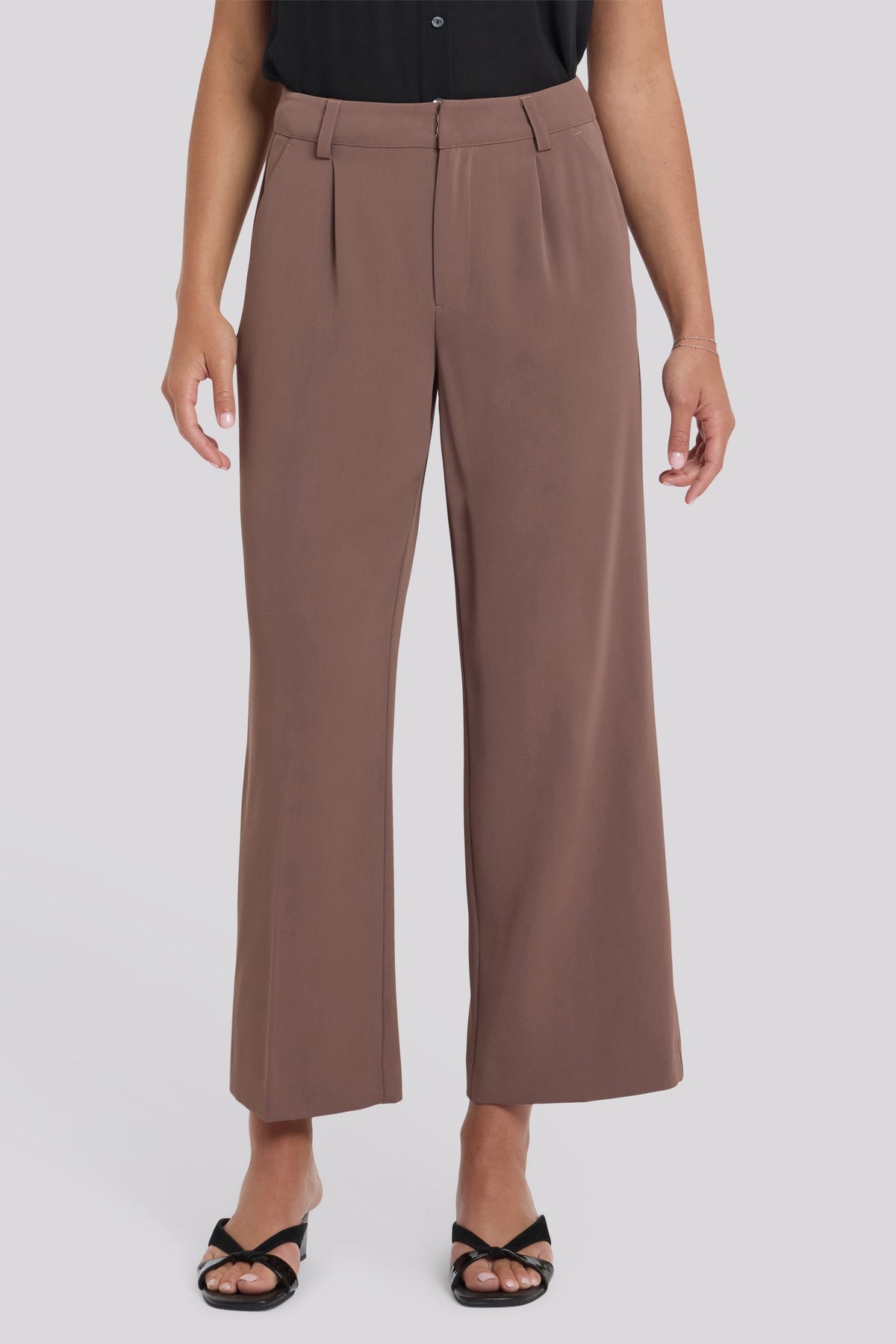 Wide Leg Ankle Trouser Pants - Deep Taupe - wide leg trousers