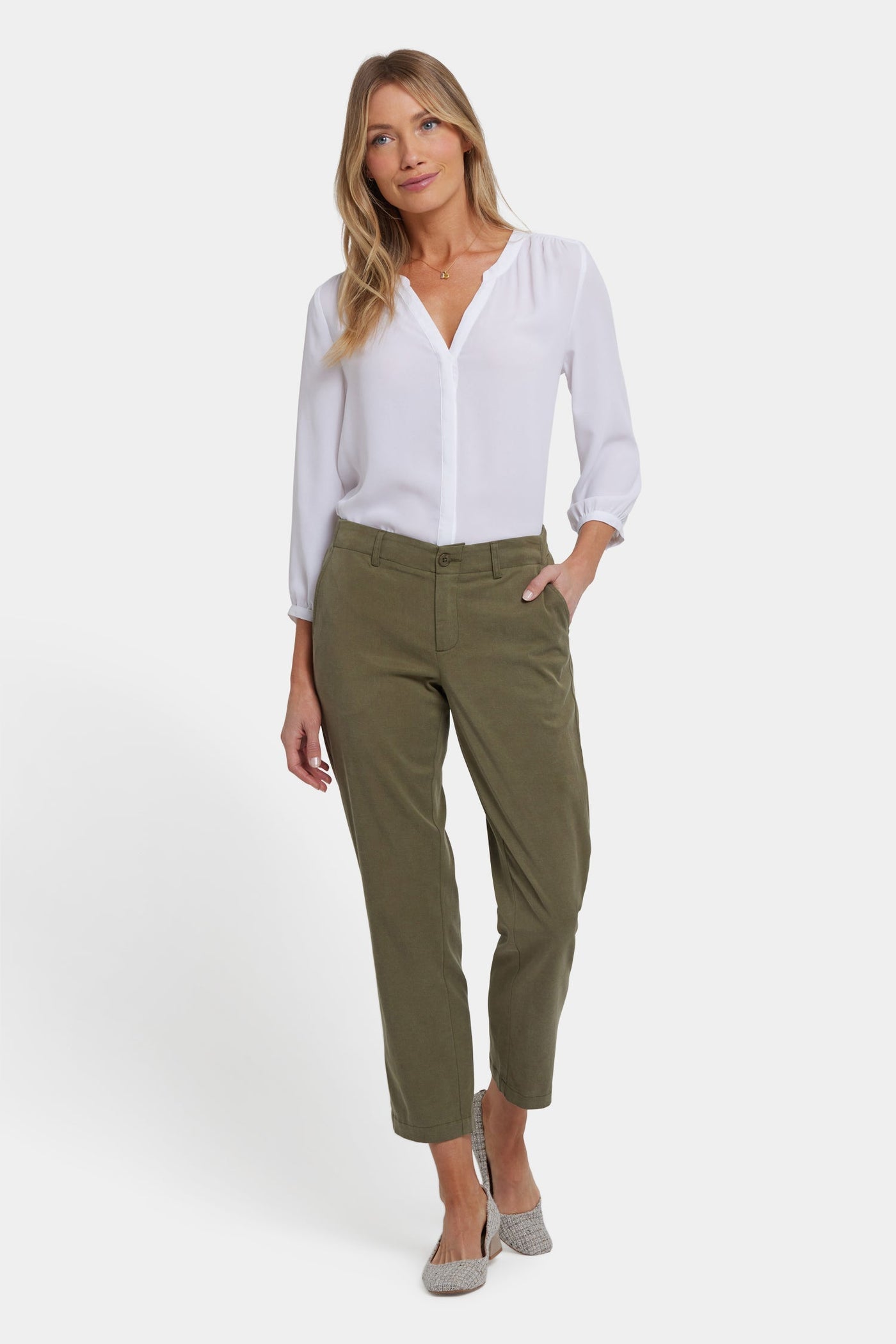 Easy-Fit Ankle Trouser Pants - Bay Leaf - ankle trousers