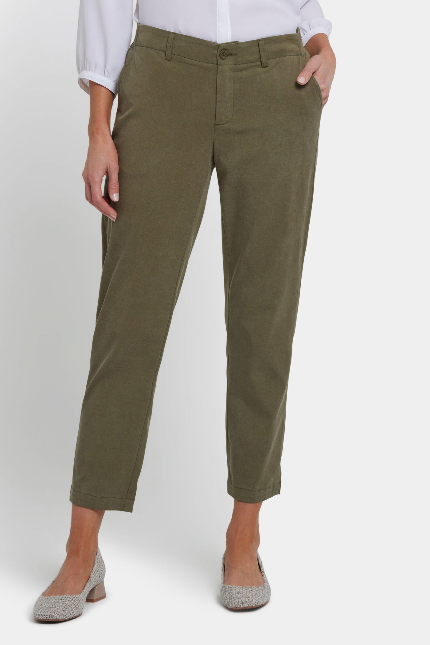 Easy-Fit Ankle Trouser Pants - Bay Leaf - ankle trousers