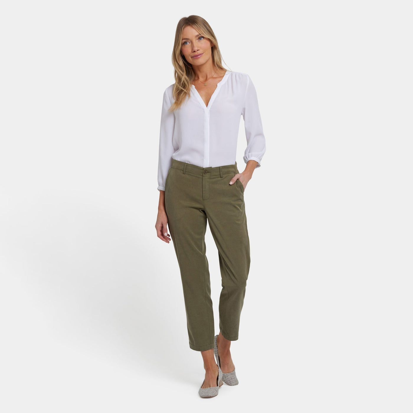 Easy-Fit Ankle Trouser Pants - Bay Leaf - ankle trousers