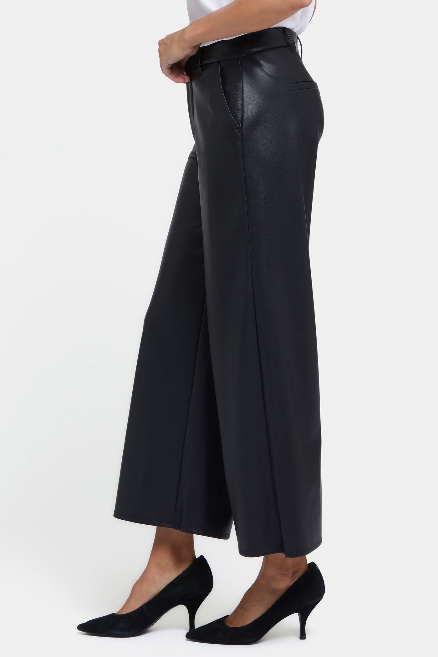 Vegan Stretch Leather Morgan Trouser Pants - Black - tailored trousers