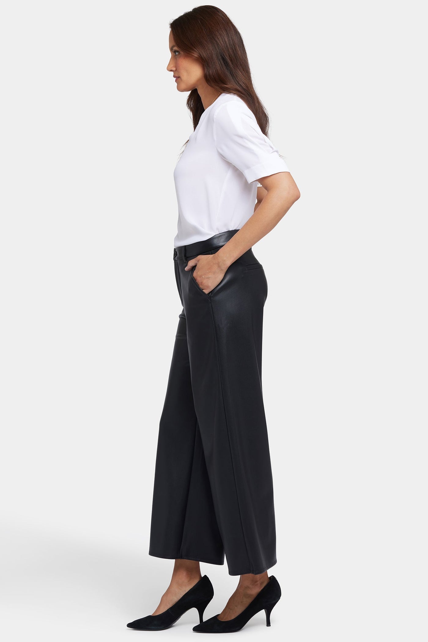 Vegan Stretch Leather Morgan Trouser Pants - Black - tailored trousers