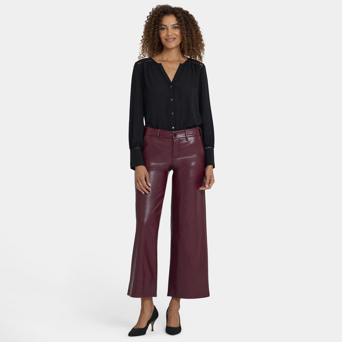 Vegan Stretch Leather Wide Leg Trouser Pants - Tavern - wide leg trousers