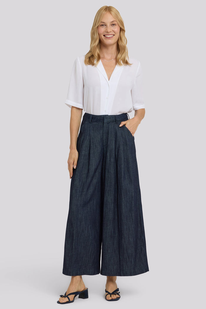 Women's Wide Leg Trousers - Dark Indigo | Shop Online UK & EU | SAVINTARI