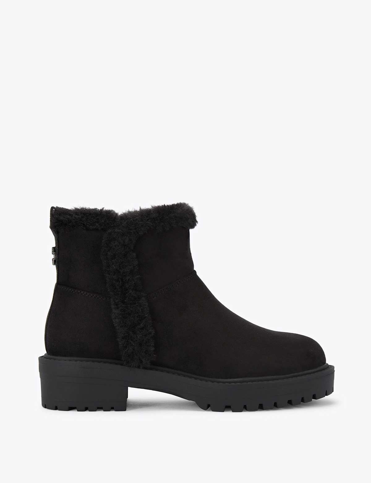Women's Faux Fur Lining Flat Ankle Boots - Black | sheepskin boots | SAVINTARI