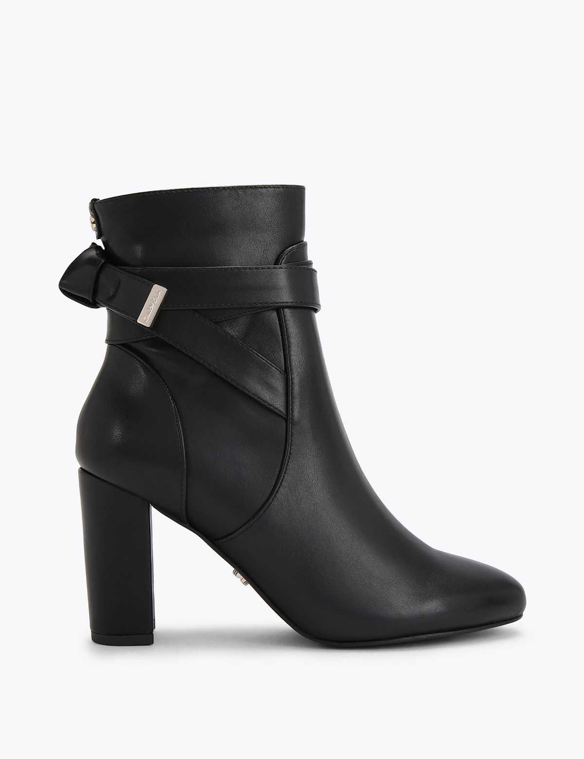 Women's Wide Fit Knot Strap Block Heel Ankle Boots - Black | SAVINTARI