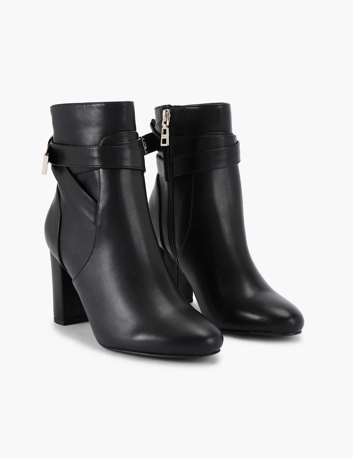 Women's Wide Fit Knot Strap Block Heel Ankle Boots - Black | SAVINTARI