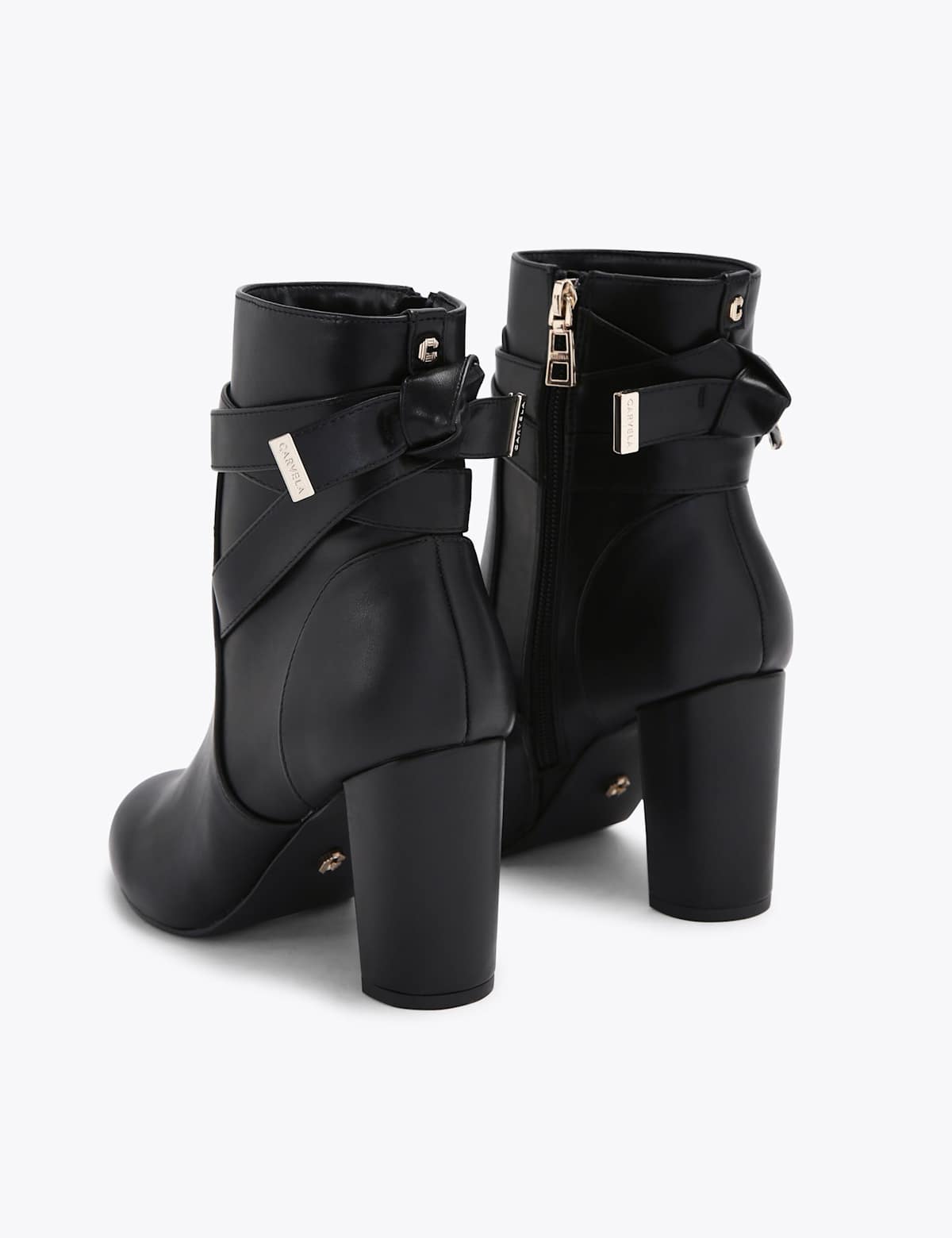 Women's Wide Fit Knot Strap Block Heel Ankle Boots - Black | SAVINTARI