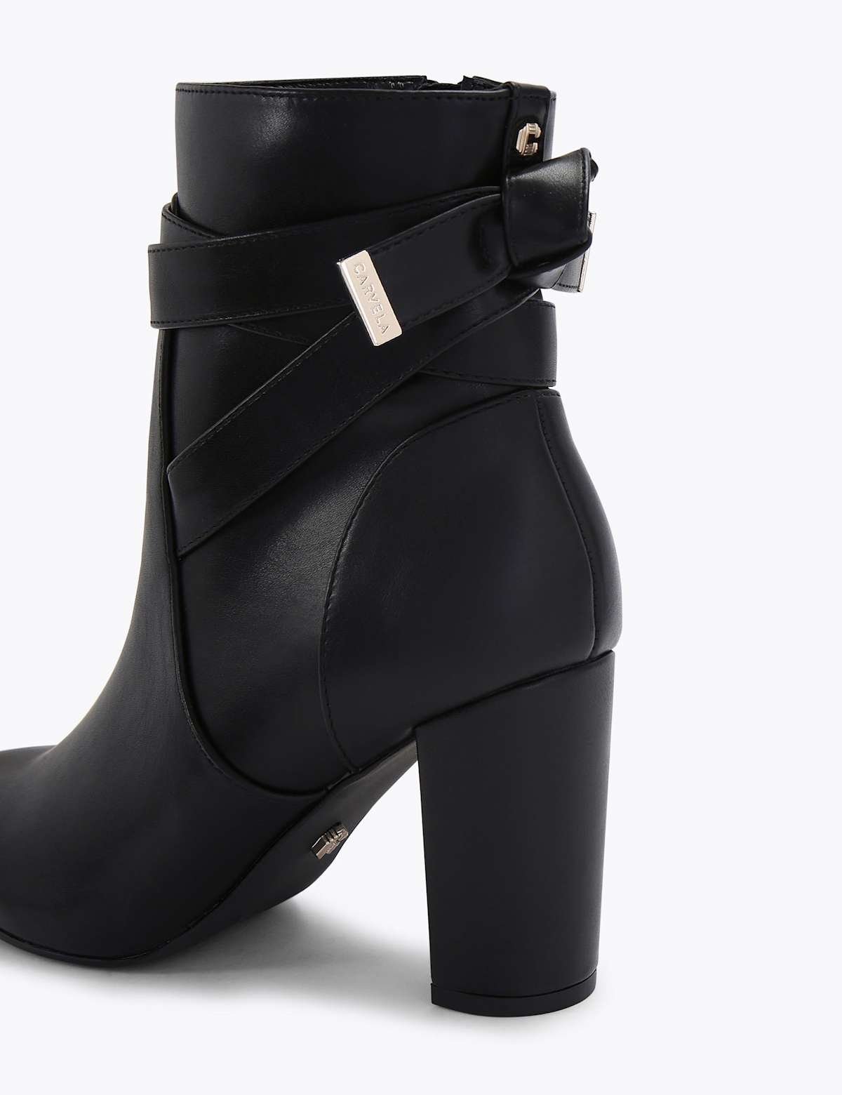 Women's Wide Fit Knot Strap Block Heel Ankle Boots - Black | SAVINTARI