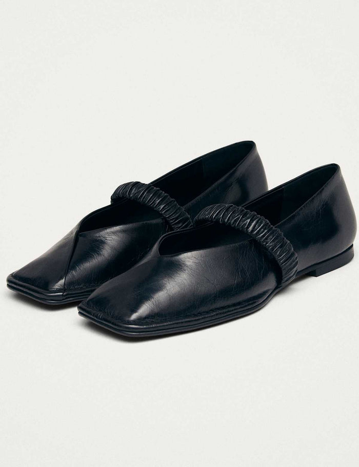 Leather Slip On Flat Ballet Pumps · Black