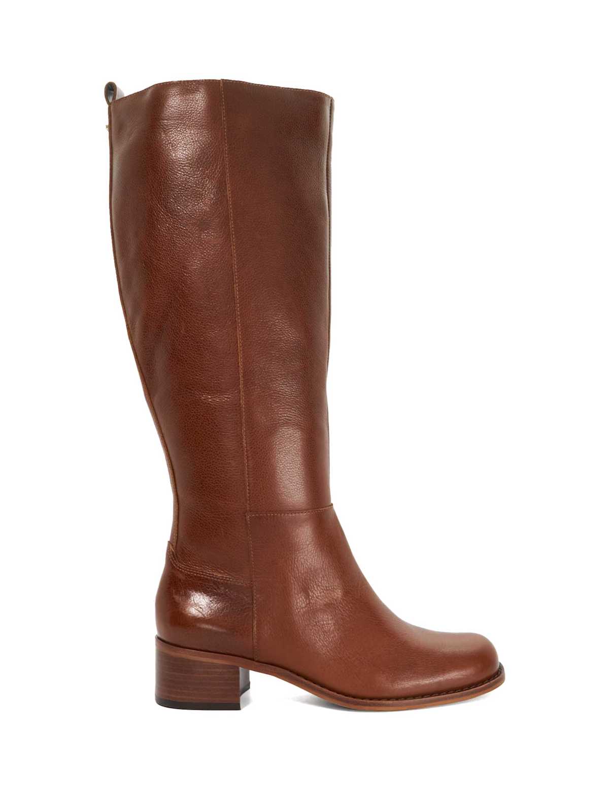 Women's Wide Fit Leather Block Heel Knee High Boots - Tan | wide fit boots | SAVINTARI