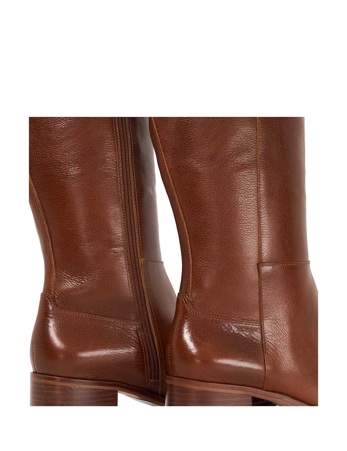 Women's Wide Fit Leather Block Heel Knee High Boots - Tan | wide fit boots | SAVINTARI