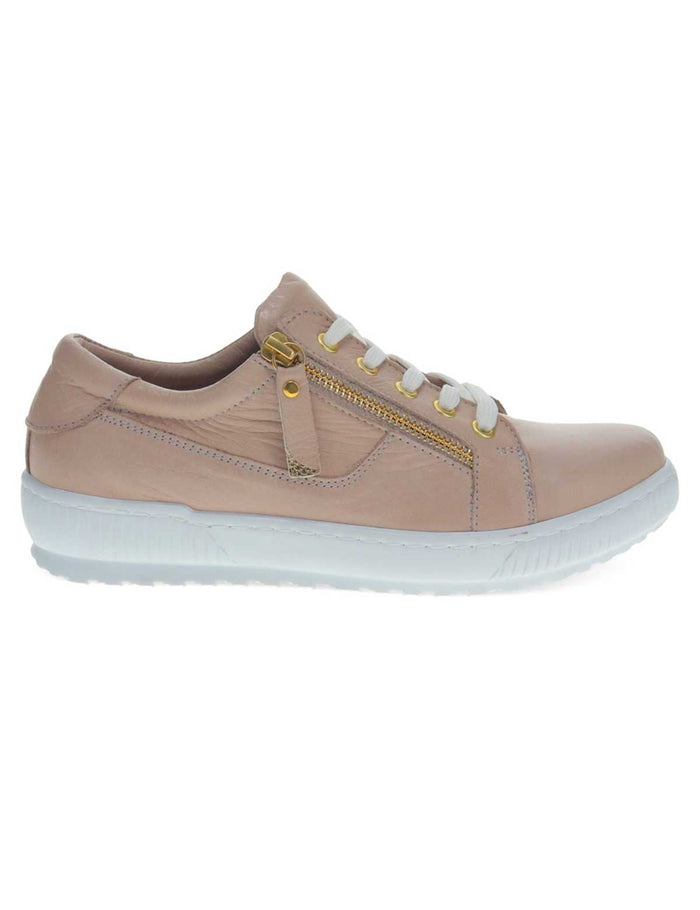 Wide Fit Leather Lace Up Trainers · Stone
