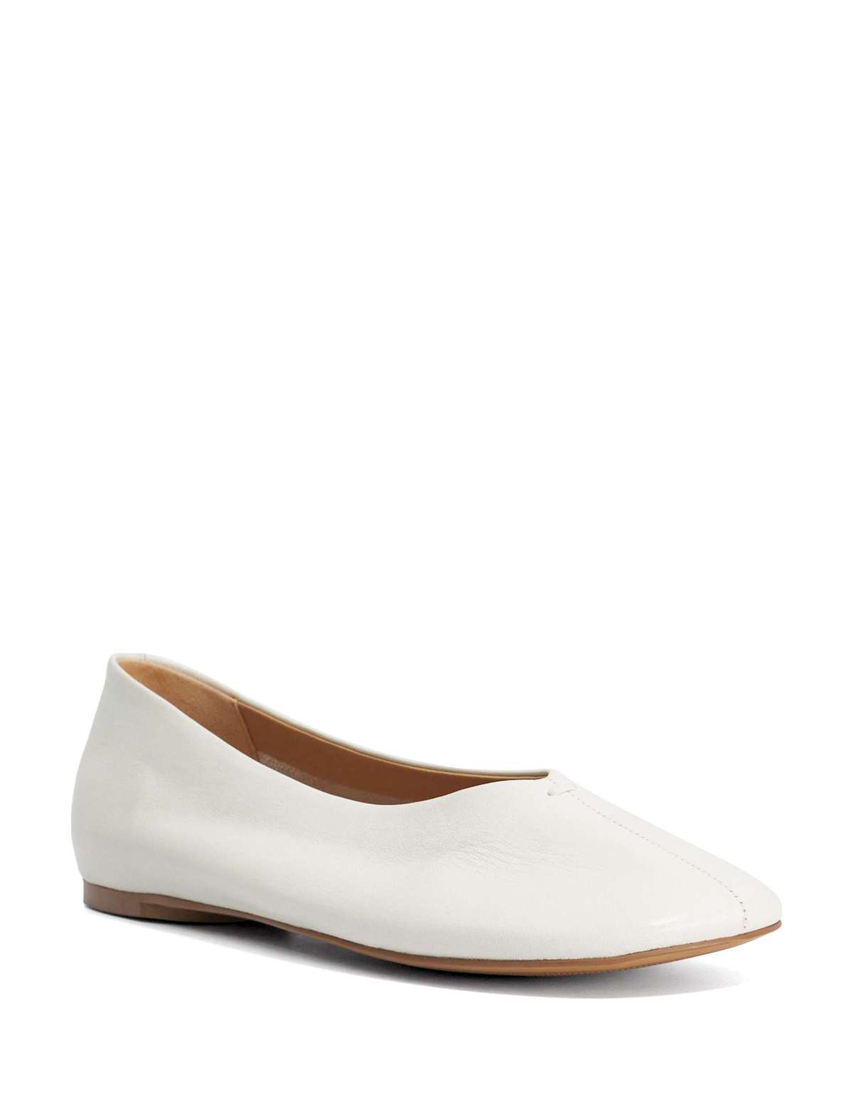 Women's Leather Flat Ballet Pumps - Ecru | SAVINTARI