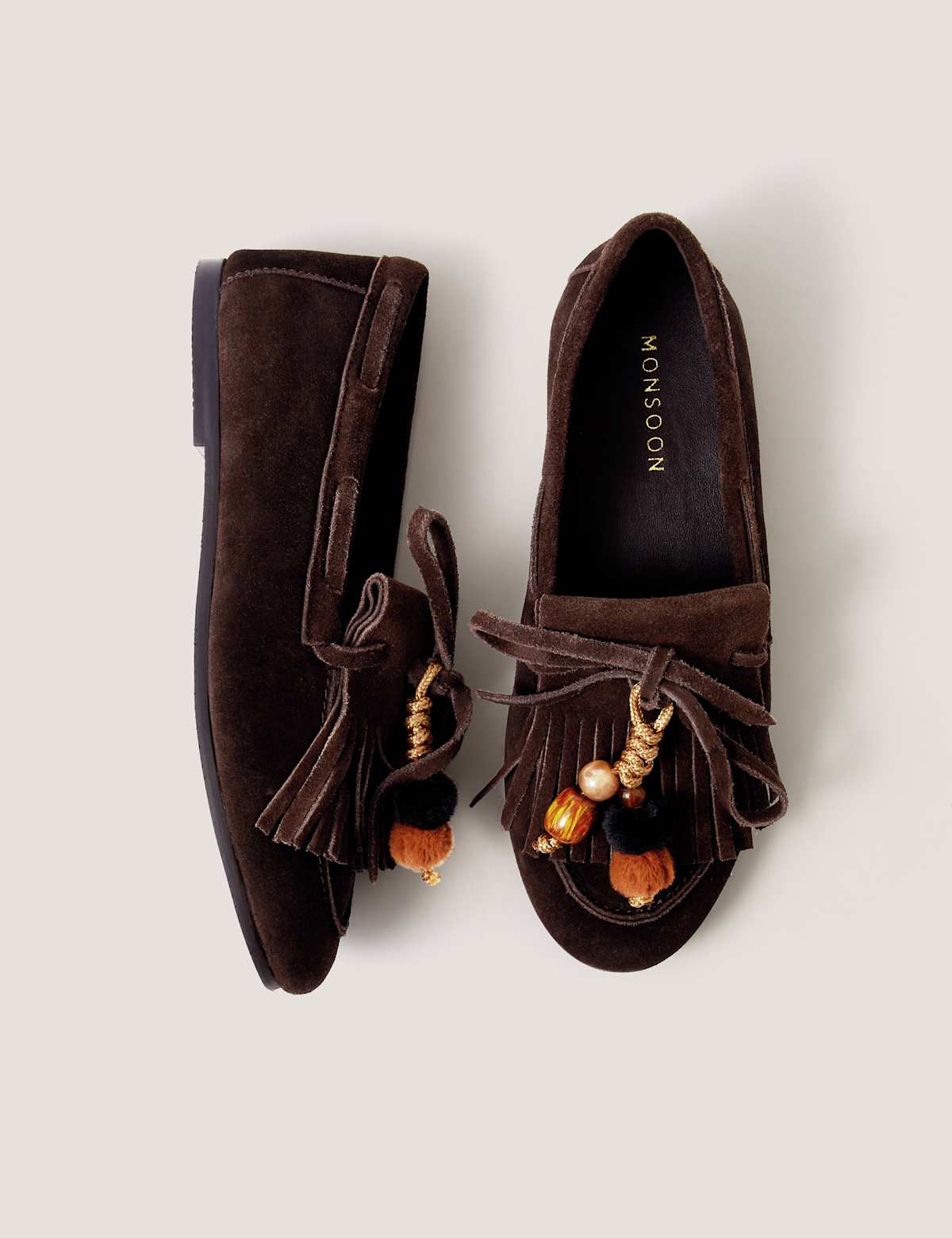 Women's Suede Slip On Tassel Flat Loafers - Black | SAVINTARI