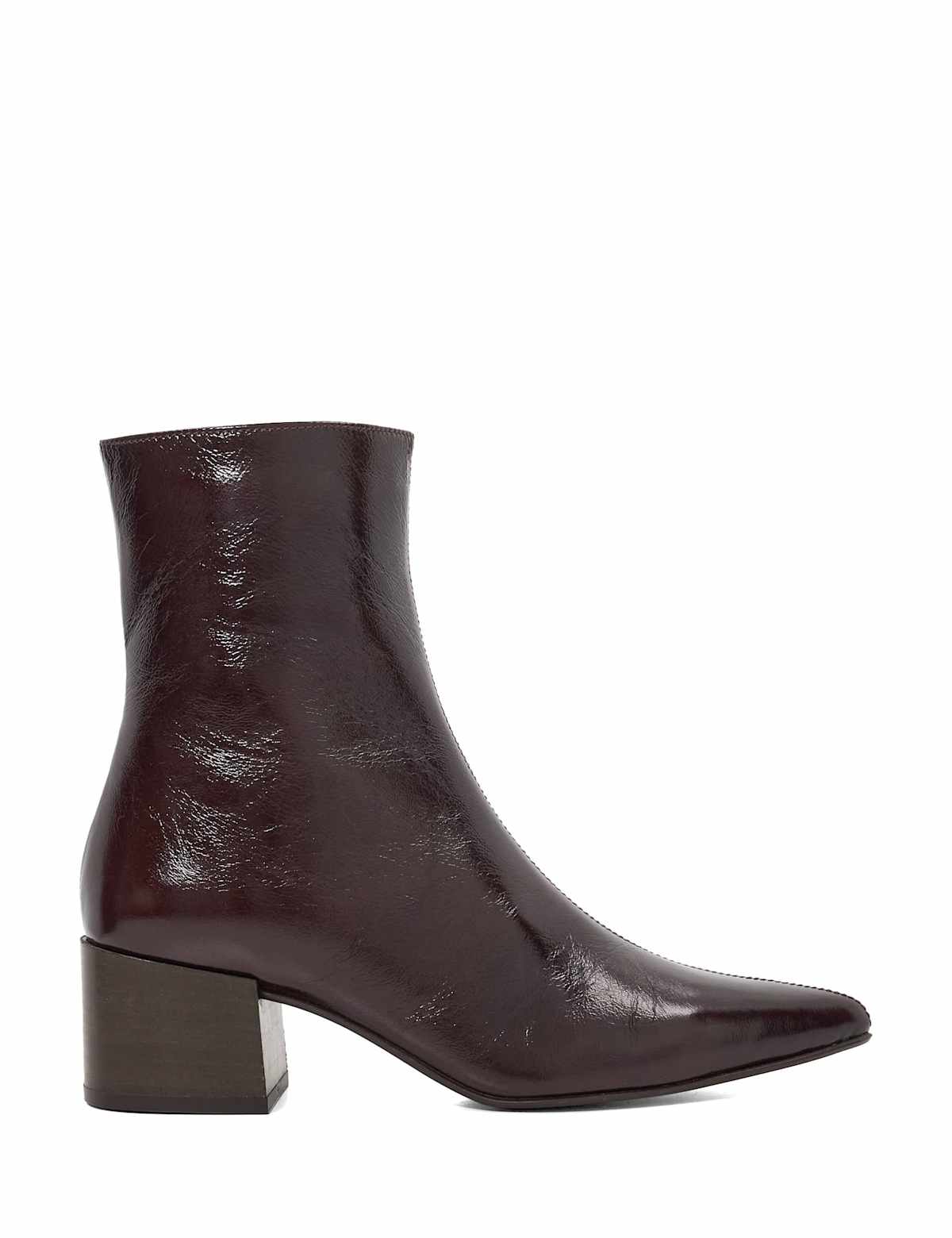 Women's Leather Block Heel Pointed Ankle Boots - Brown | SAVINTARI