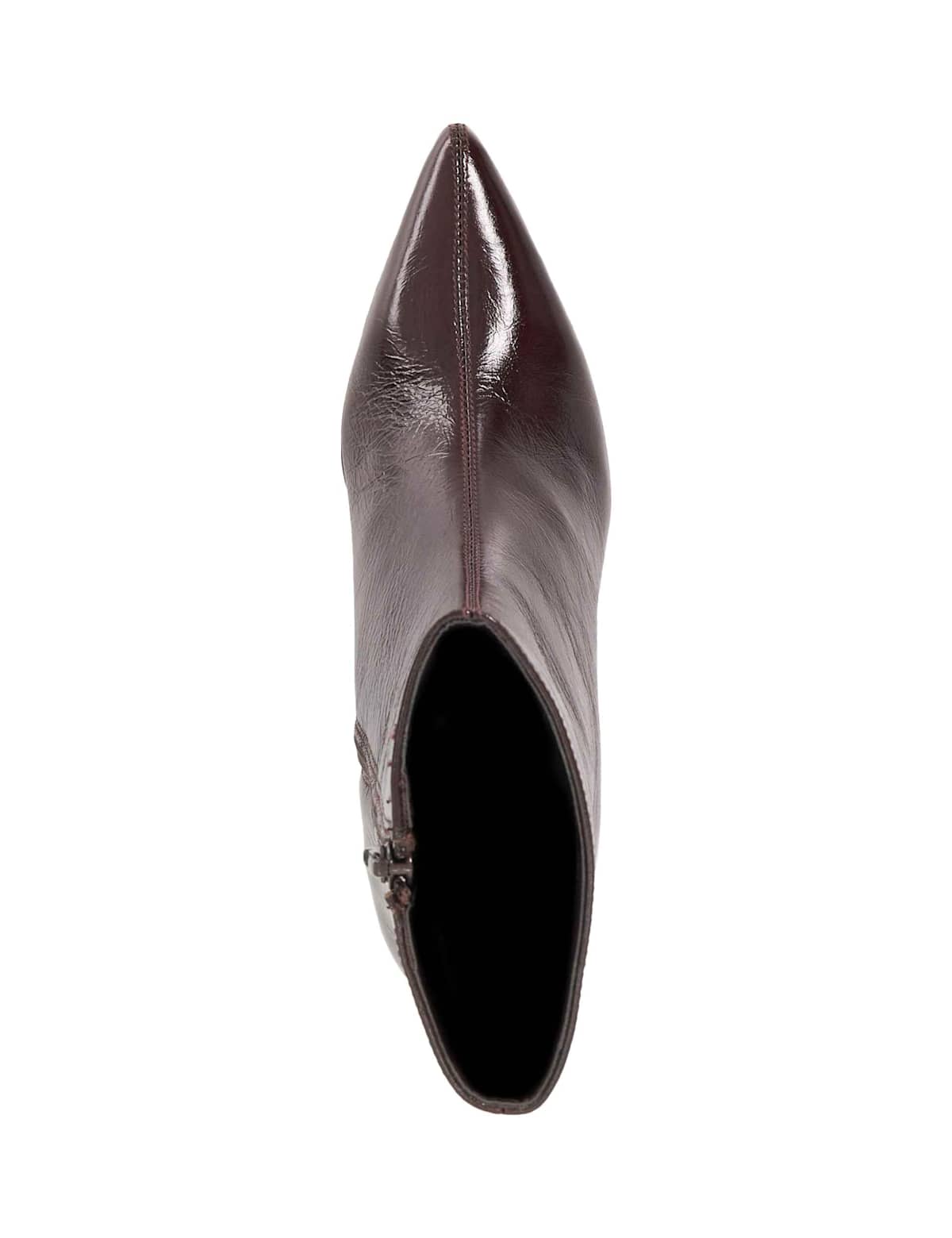 Women's Leather Block Heel Pointed Ankle Boots - Brown | SAVINTARI